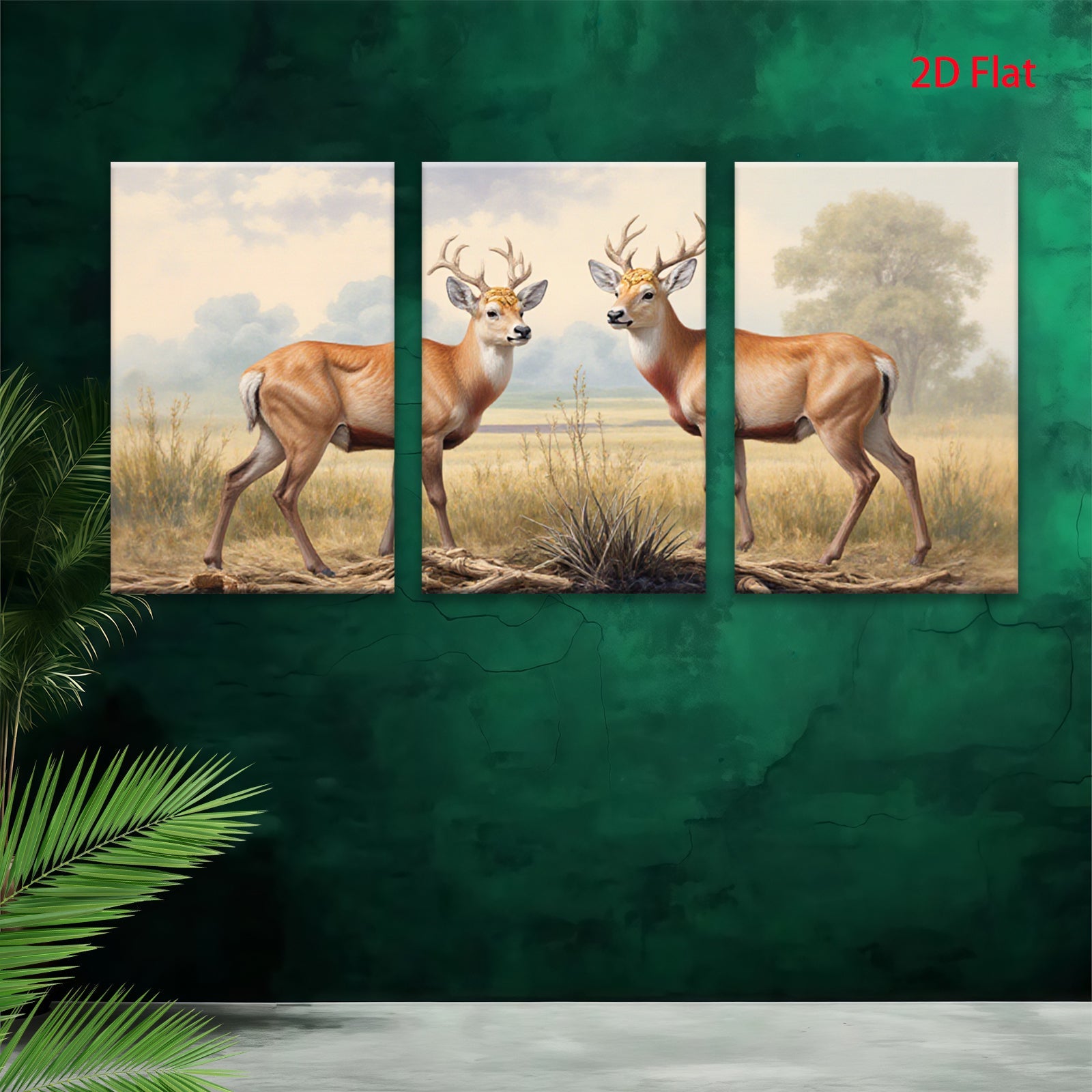 2D flat 1pc Majestic White Tail Deer Grazing Peaceful Countryside Wall Art Canvas Prints for Living Room Bedroom Home Decor Farmhouse Style