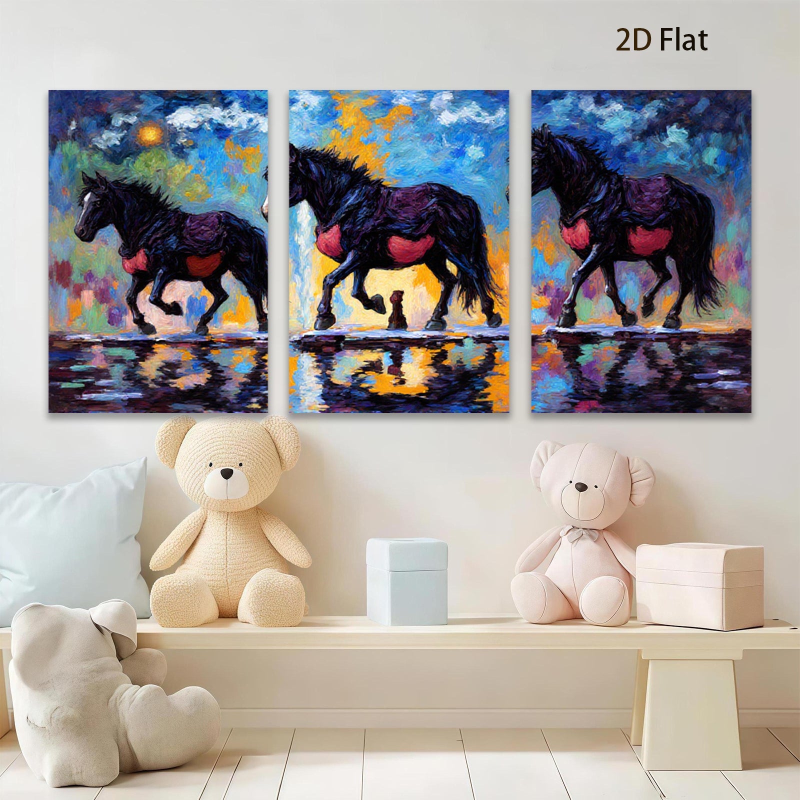 2D flat 1pc Majestic Wild Horses Running Through Water Farmhouse Wall Art Decor Living Room Bedroom Canvas Prints Modern Rustic Home Décor Gift Ideas