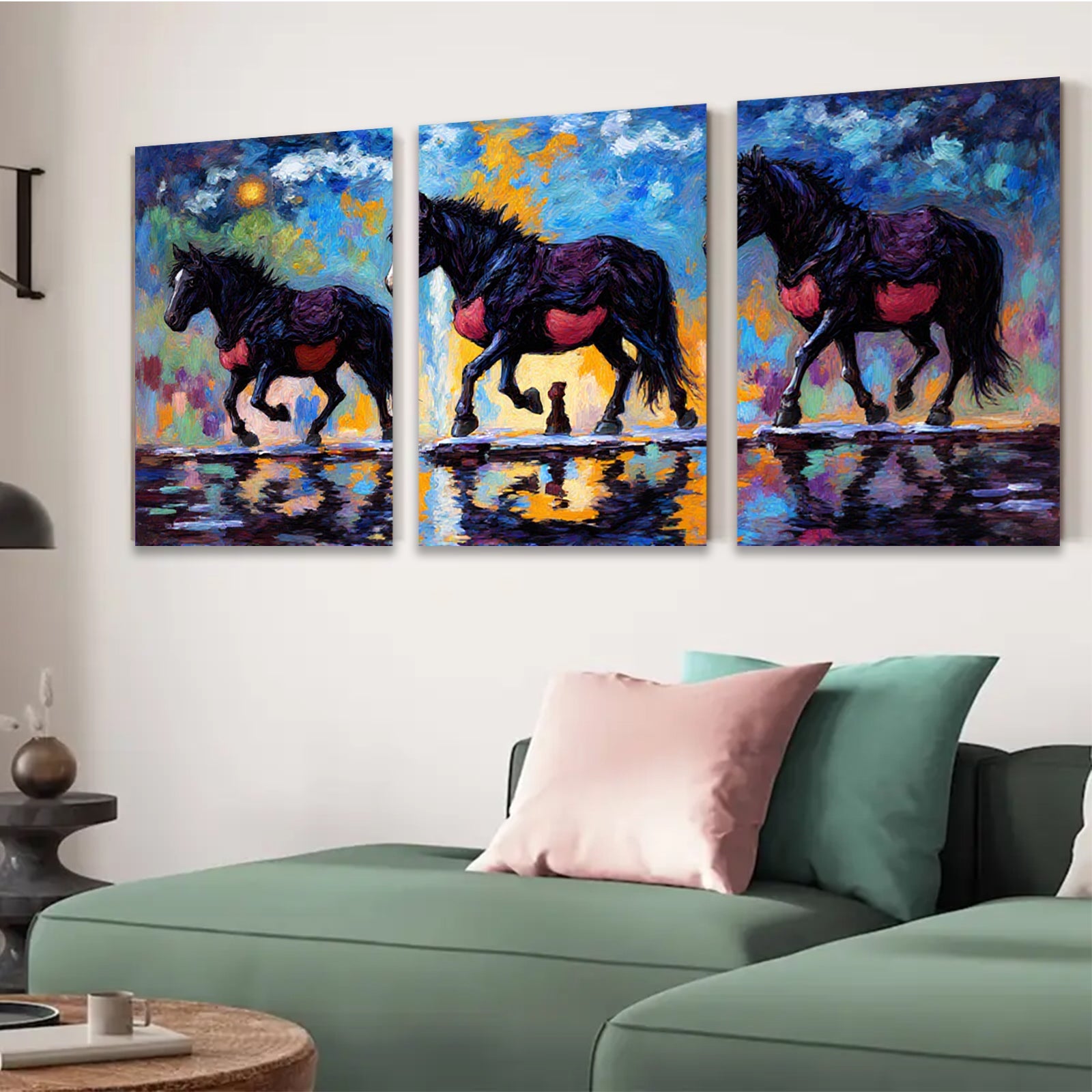 2D flat 1pc Majestic Wild Horses Running Through Water Farmhouse Wall Art Decor Living Room Bedroom Canvas Prints Modern Rustic Home Décor Gift Ideas