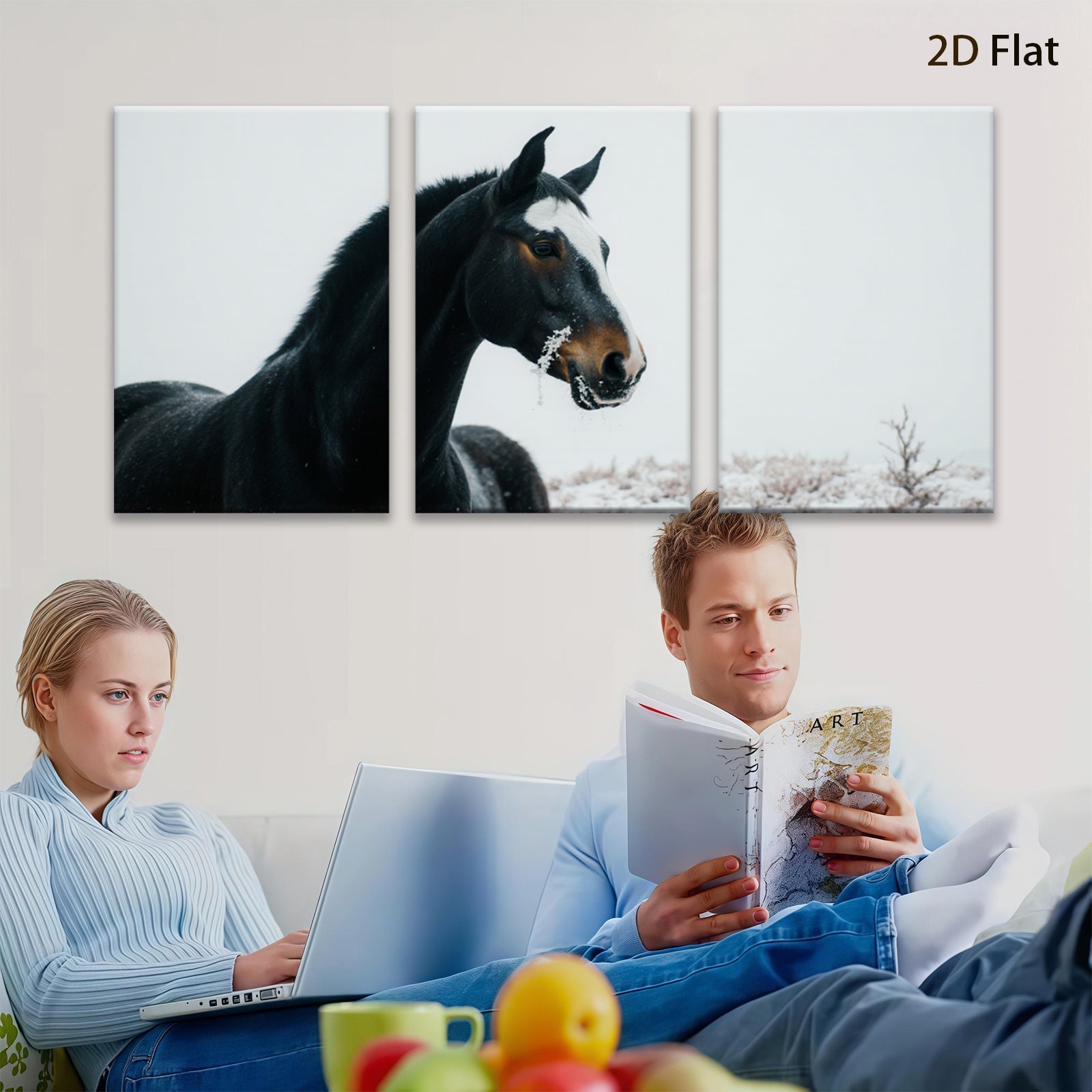 2D flat 1pc Majestic Winter Horse Portrait Farm Animal Wall Art Canvas Prints for Living Room Bedroom Modern Farmhouse Decor Gallery Wrapped Teal Navy Gray