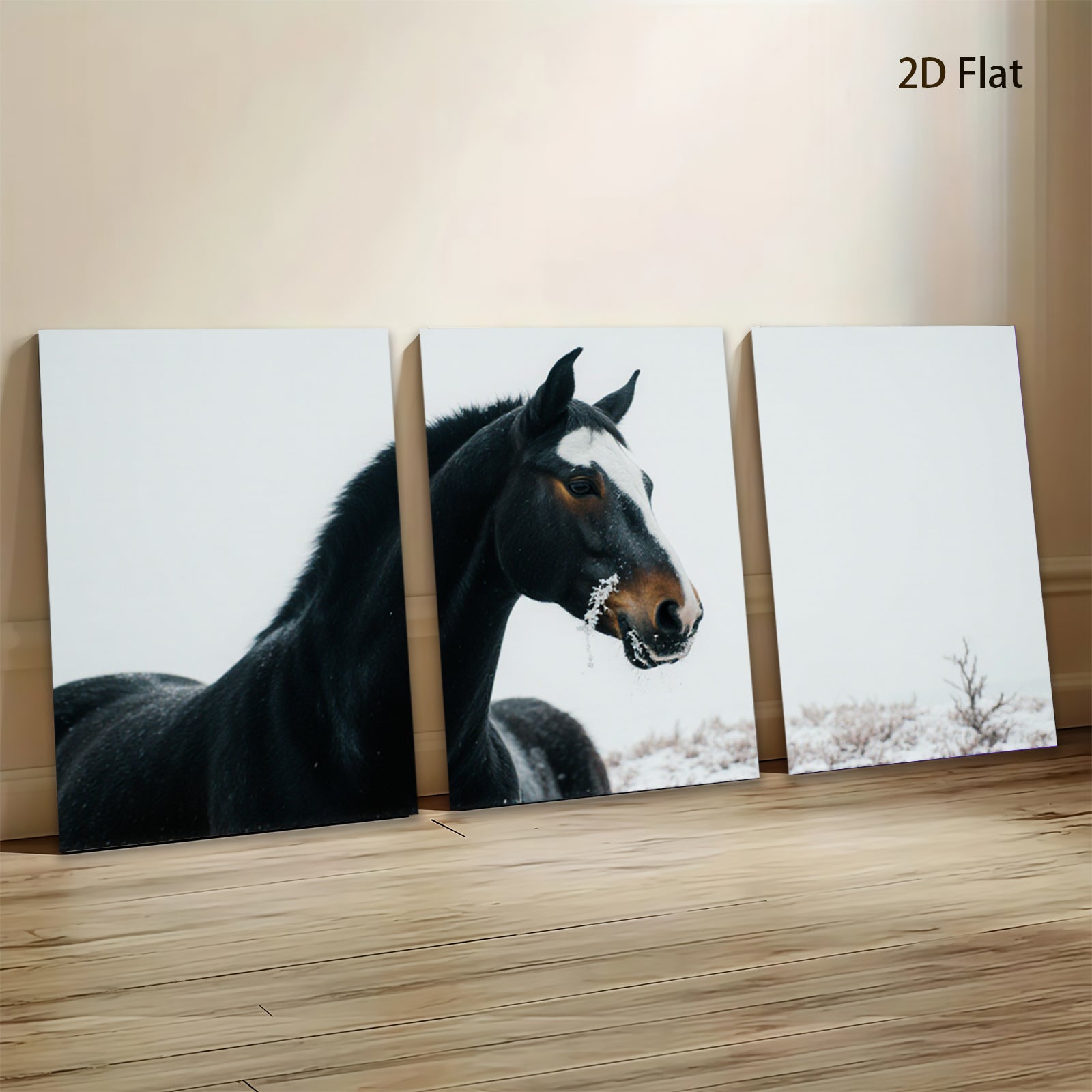 2D flat 1pc Majestic Winter Horse Portrait Farm Animal Wall Art Canvas Prints for Living Room Bedroom Modern Farmhouse Decor Gallery Wrapped Teal Navy Gray