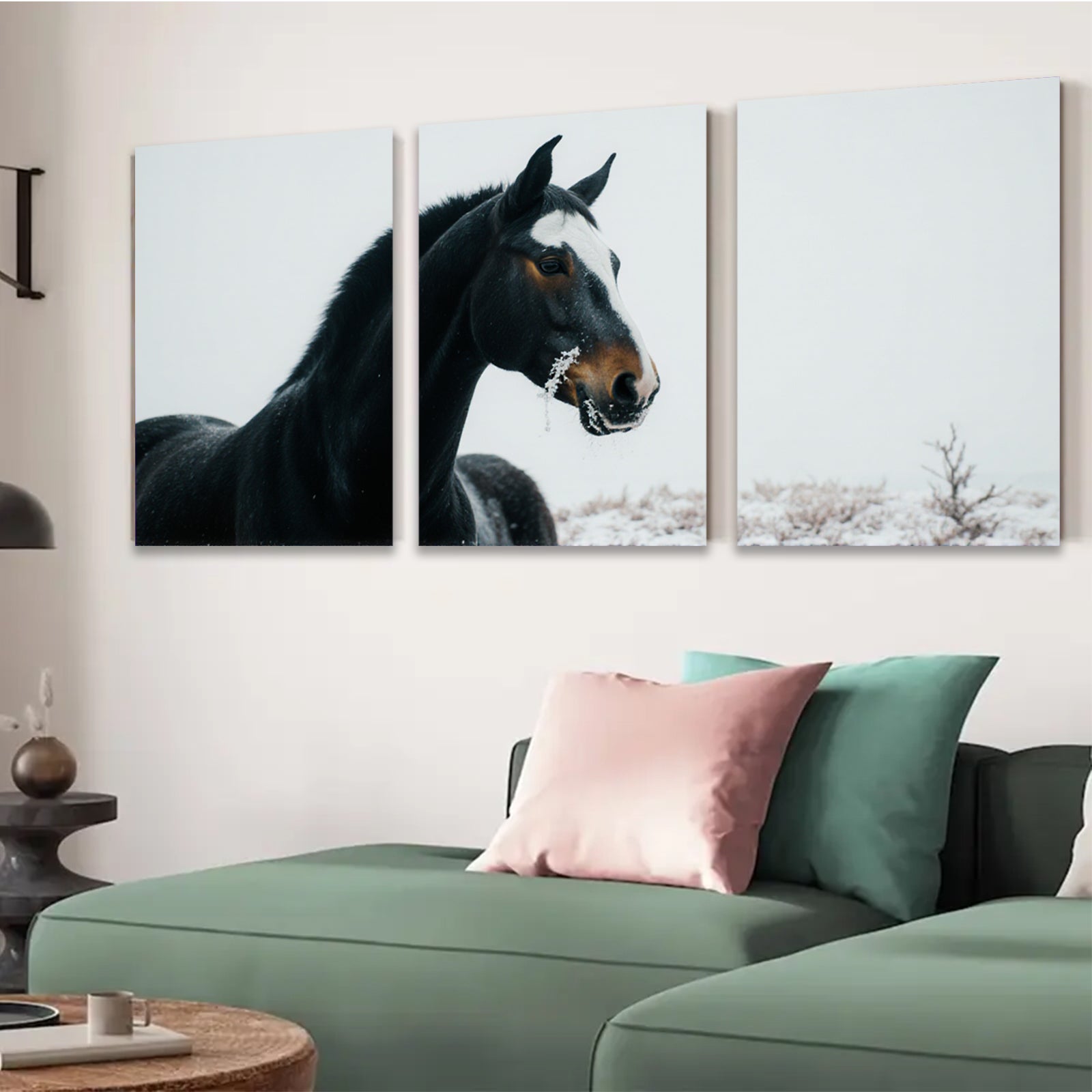 2D flat 1pc Majestic Winter Horse Portrait Farm Animal Wall Art Canvas Prints for Living Room Bedroom Modern Farmhouse Decor Gallery Wrapped Teal Navy Gray