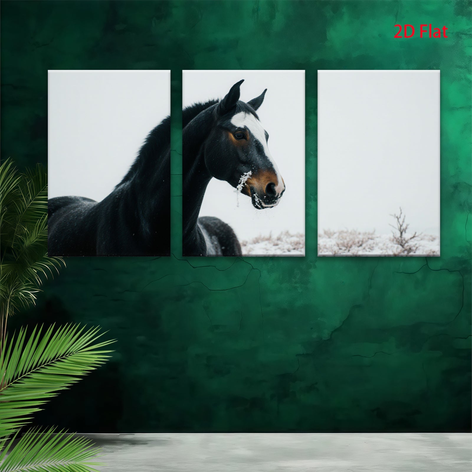 2D flat 1pc Majestic Winter Horse Portrait Farm Animal Wall Art Canvas Prints for Living Room Bedroom Modern Farmhouse Decor Gallery Wrapped Teal Navy Gray