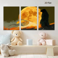 2D flat 1pc Majestic Wolf Silhouette Under Harvest Moon Wall Art Decor for Living Room Bedroom Modern Farmhouse Gallery Wrapped Canvas Prints Ready to Hang