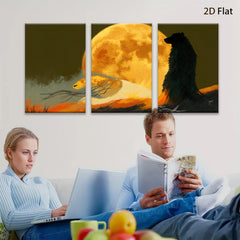2D flat 1pc Majestic Wolf Silhouette Under Harvest Moon Wall Art Decor for Living Room Bedroom Modern Farmhouse Gallery Wrapped Canvas Prints Ready to Hang