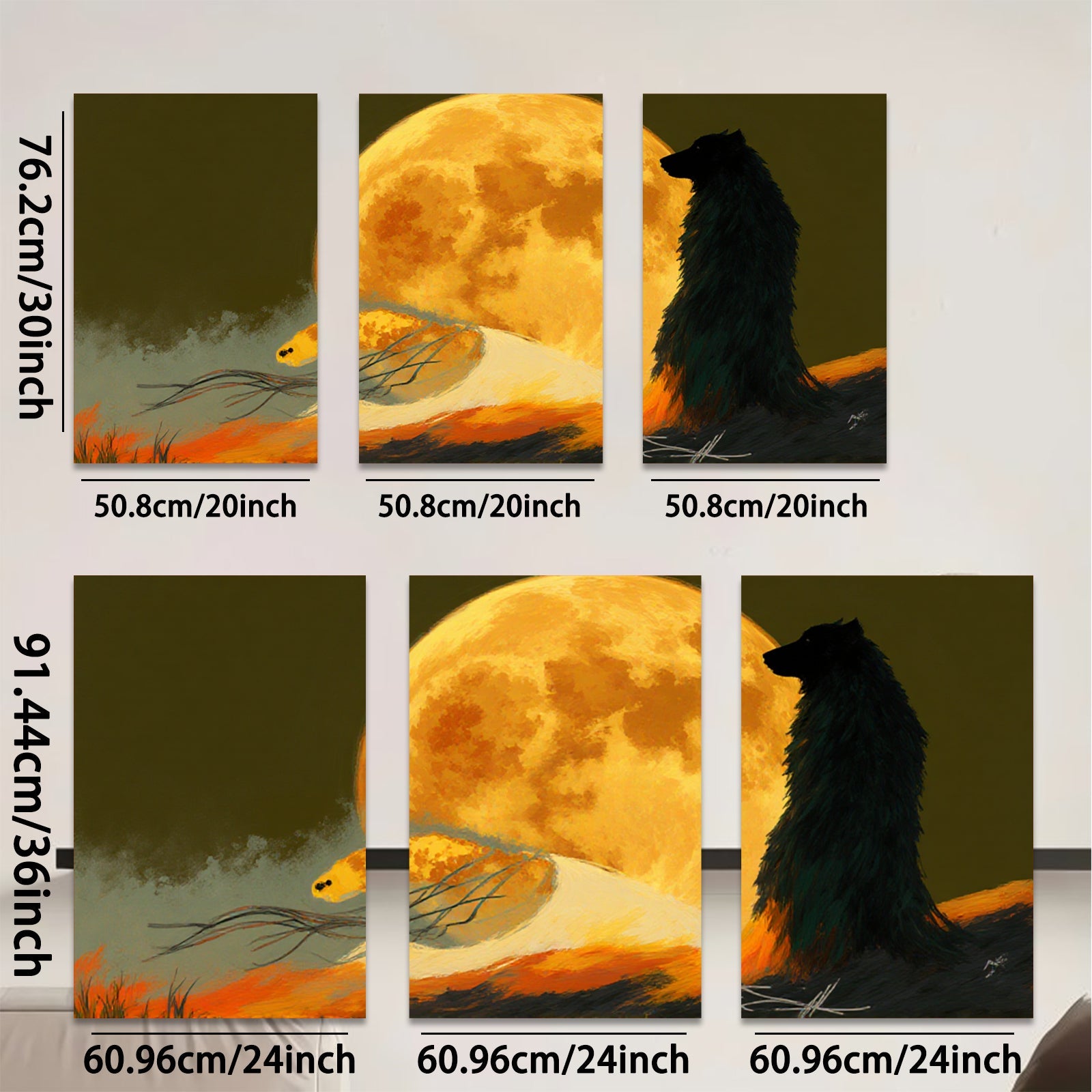 2D flat 1pc Majestic Wolf Silhouette Under Harvest Moon Wall Art Decor for Living Room Bedroom Modern Farmhouse Gallery Wrapped Canvas Prints Ready to Hang