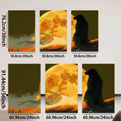 2D flat 1pc Majestic Wolf Silhouette Under Harvest Moon Wall Art Decor for Living Room Bedroom Modern Farmhouse Gallery Wrapped Canvas Prints Ready to Hang