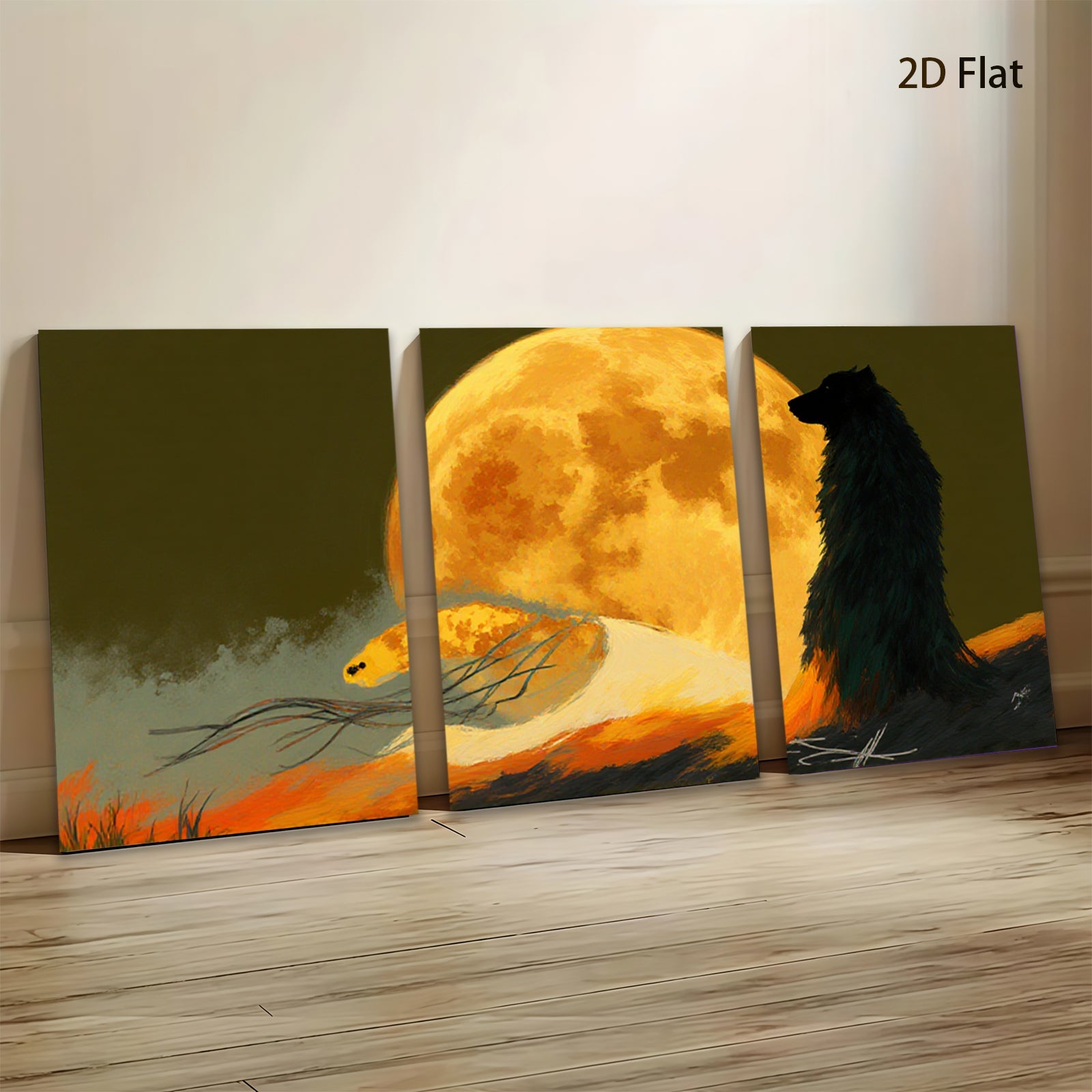 2D flat 1pc Majestic Wolf Silhouette Under Harvest Moon Wall Art Decor for Living Room Bedroom Modern Farmhouse Gallery Wrapped Canvas Prints Ready to Hang