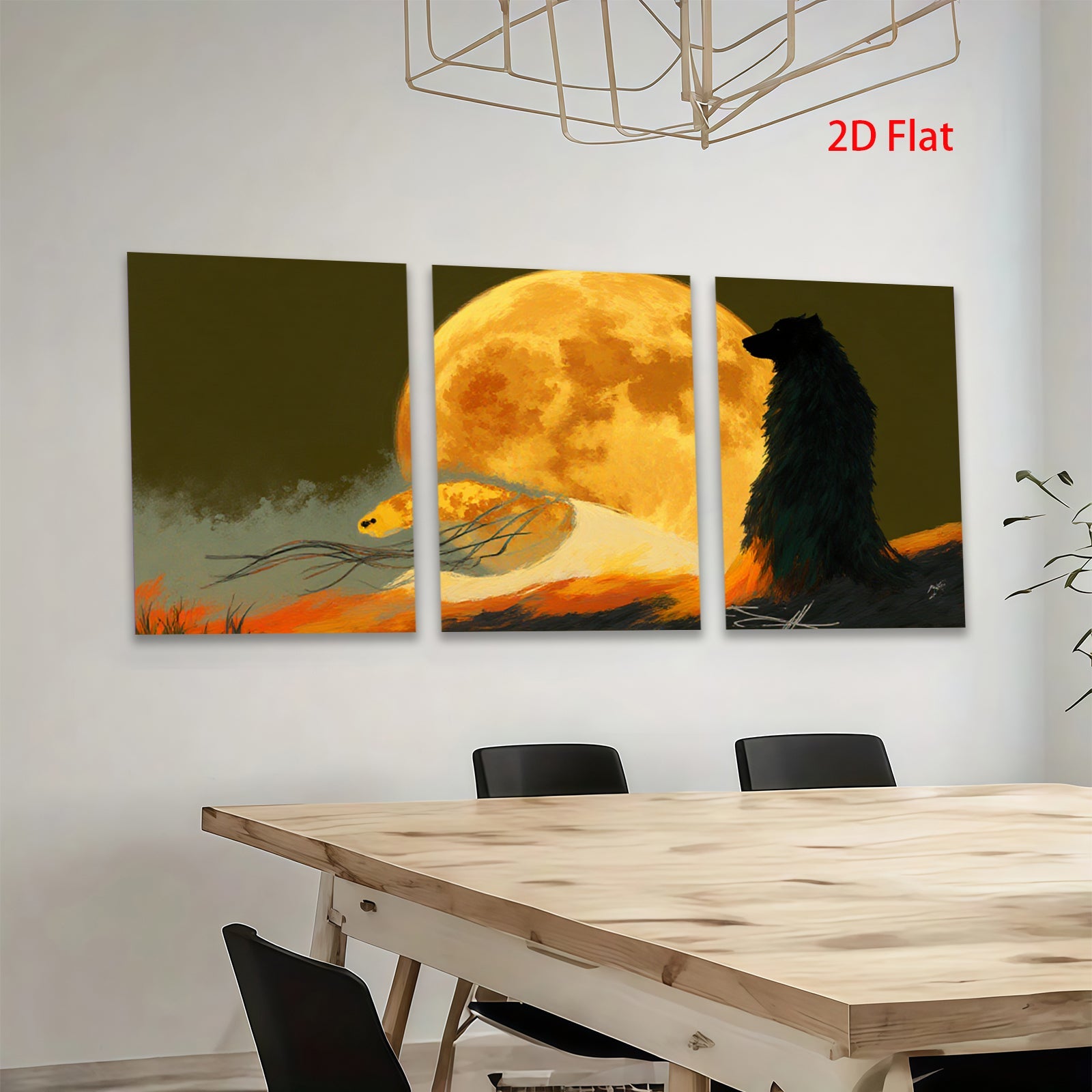 2D flat 1pc Majestic Wolf Silhouette Under Harvest Moon Wall Art Decor for Living Room Bedroom Modern Farmhouse Gallery Wrapped Canvas Prints Ready to Hang