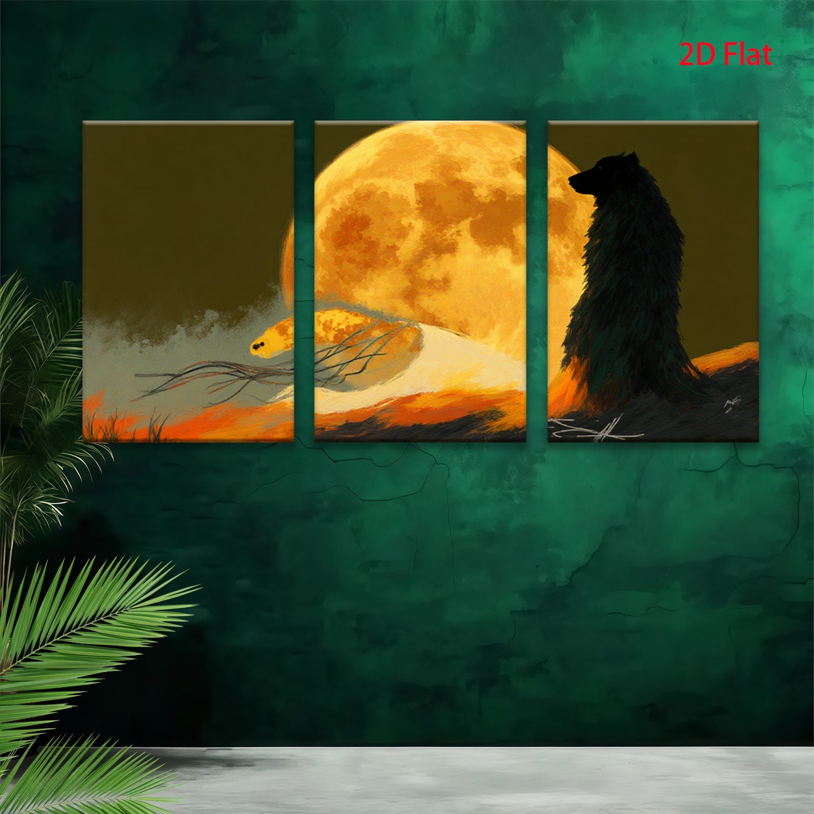 2D flat 1pc Majestic Wolf Silhouette Under Harvest Moon Wall Art Decor for Living Room Bedroom Modern Farmhouse Gallery Wrapped Canvas Prints Ready to Hang