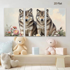 2D flat 1pc Majestic Wolves Floral Portrait Wall Art Canvas Prints Living Room Bedroom Home Decor Farmhouse Style Modern Gallery Wrapped Artwork