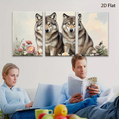 2D flat 1pc Majestic Wolves Floral Portrait Wall Art Canvas Prints Living Room Bedroom Home Decor Farmhouse Style Modern Gallery Wrapped Artwork