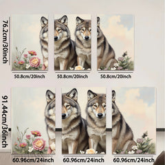 2D flat 1pc Majestic Wolves Floral Portrait Wall Art Canvas Prints Living Room Bedroom Home Decor Farmhouse Style Modern Gallery Wrapped Artwork