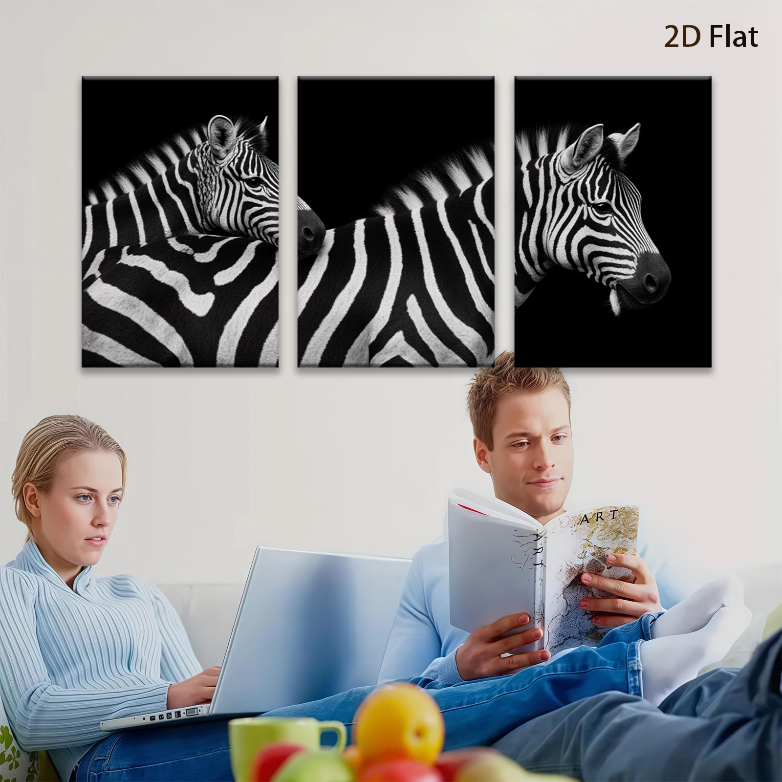 2D flat 1pc Majestic Zebras Portrait Animal Wildlife Wall Art Decor for Living Room Bedroom Modern Farmhouse Gallery Wrapped Canvas Prints