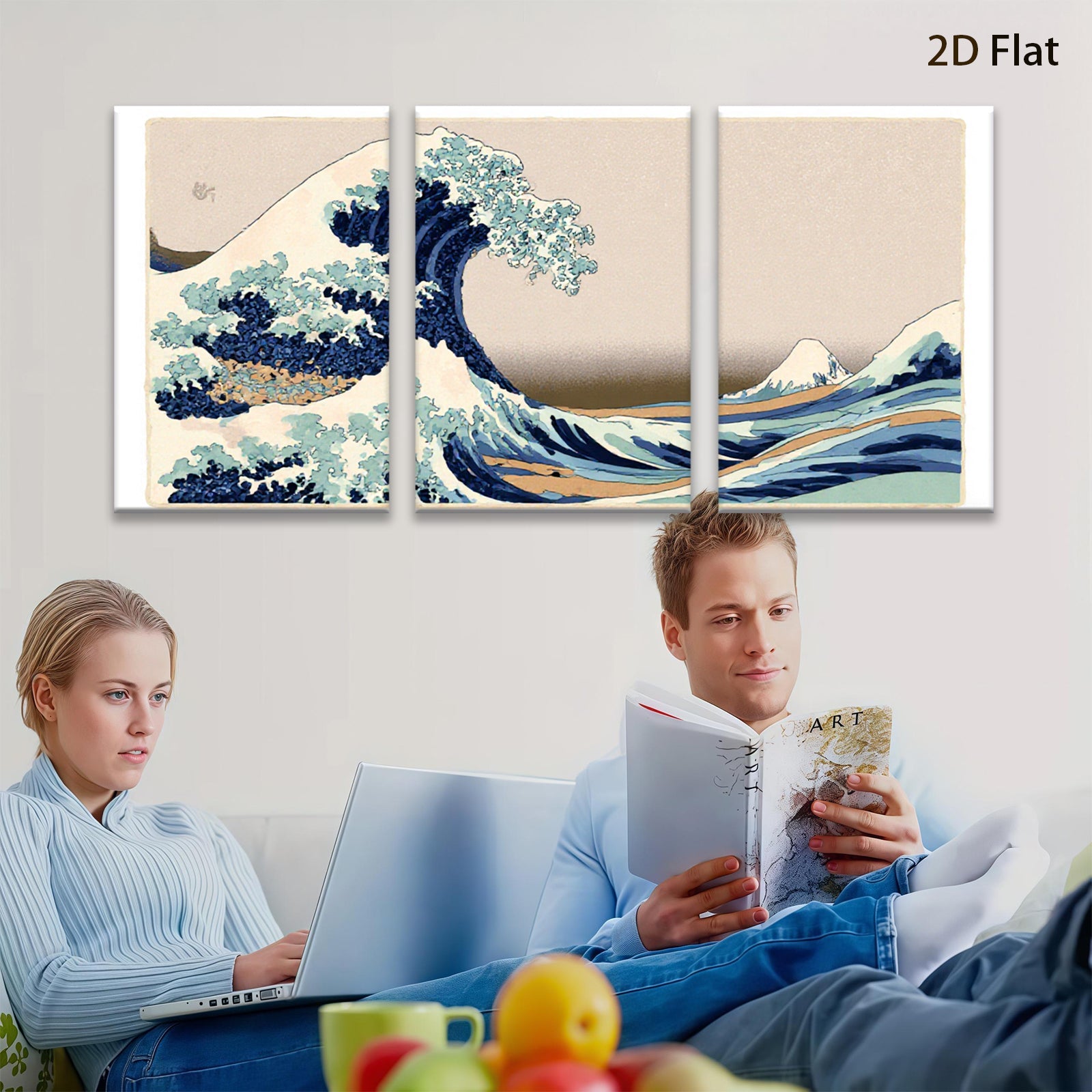 2D flat 1pc Majestic crashing wave coastal wall art living room bedroom decor farmhouse style modern minimalist gallery wrapped canvas print