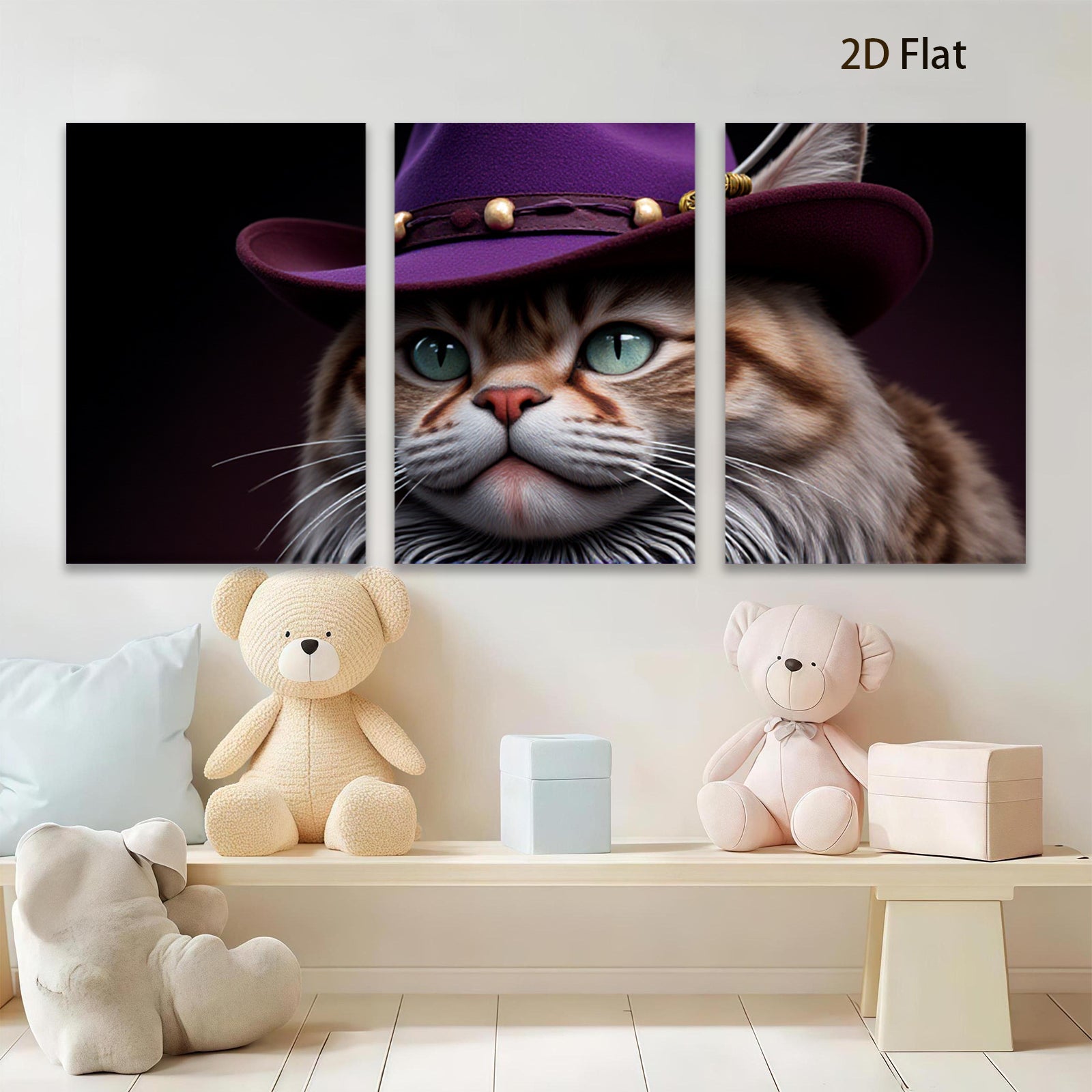 2D flat 1pc Majestic feline portrait with stylish hat living room bedroom gallery wall decor farmhouse style animal art canvas prints modern art