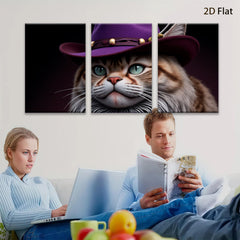 2D flat 1pc Majestic feline portrait with stylish hat living room bedroom gallery wall decor farmhouse style animal art canvas prints modern art
