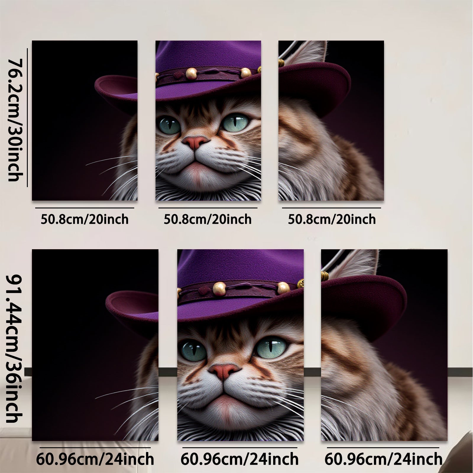 2D flat 1pc Majestic feline portrait with stylish hat living room bedroom gallery wall decor farmhouse style animal art canvas prints modern art