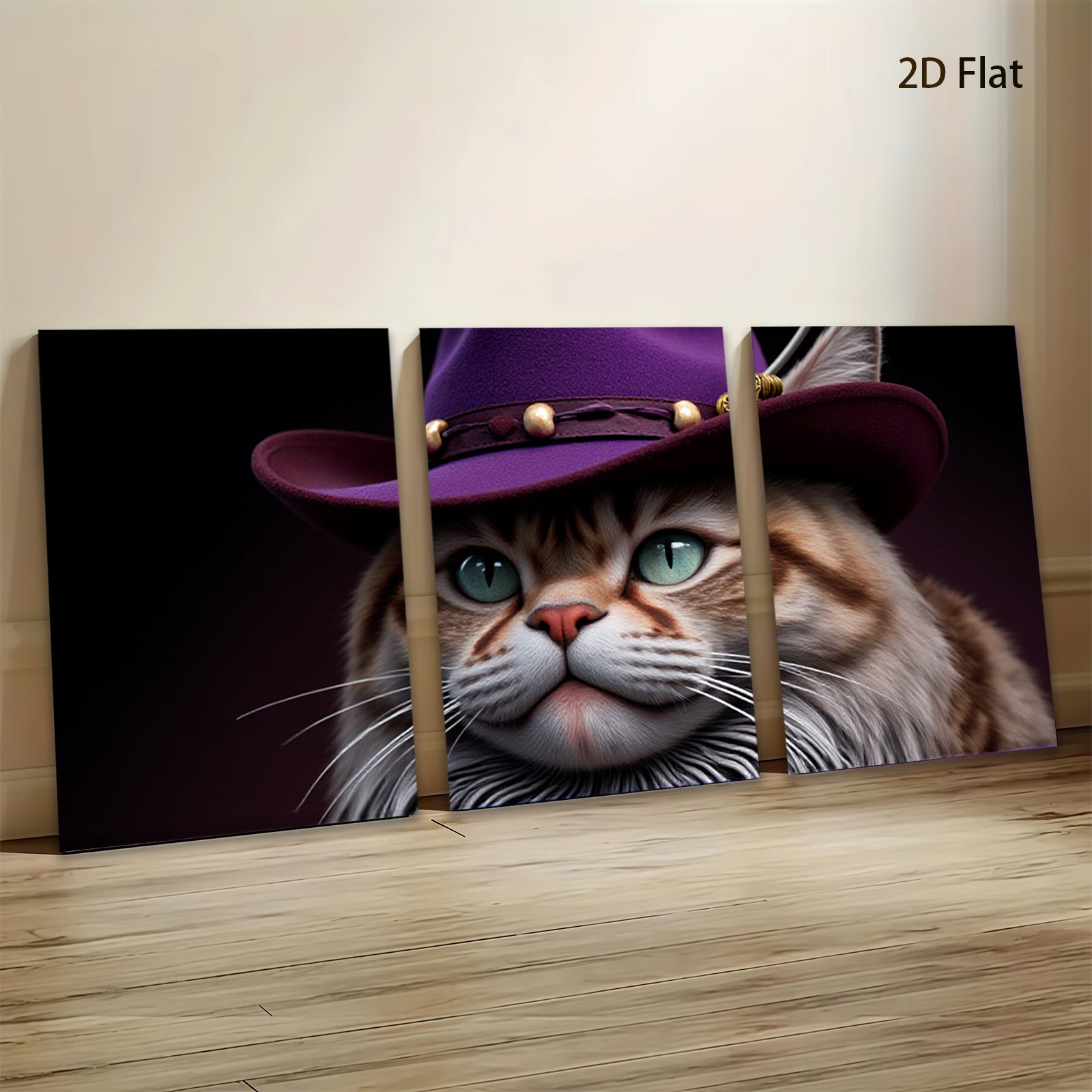 2D flat 1pc Majestic feline portrait with stylish hat living room bedroom gallery wall decor farmhouse style animal art canvas prints modern art