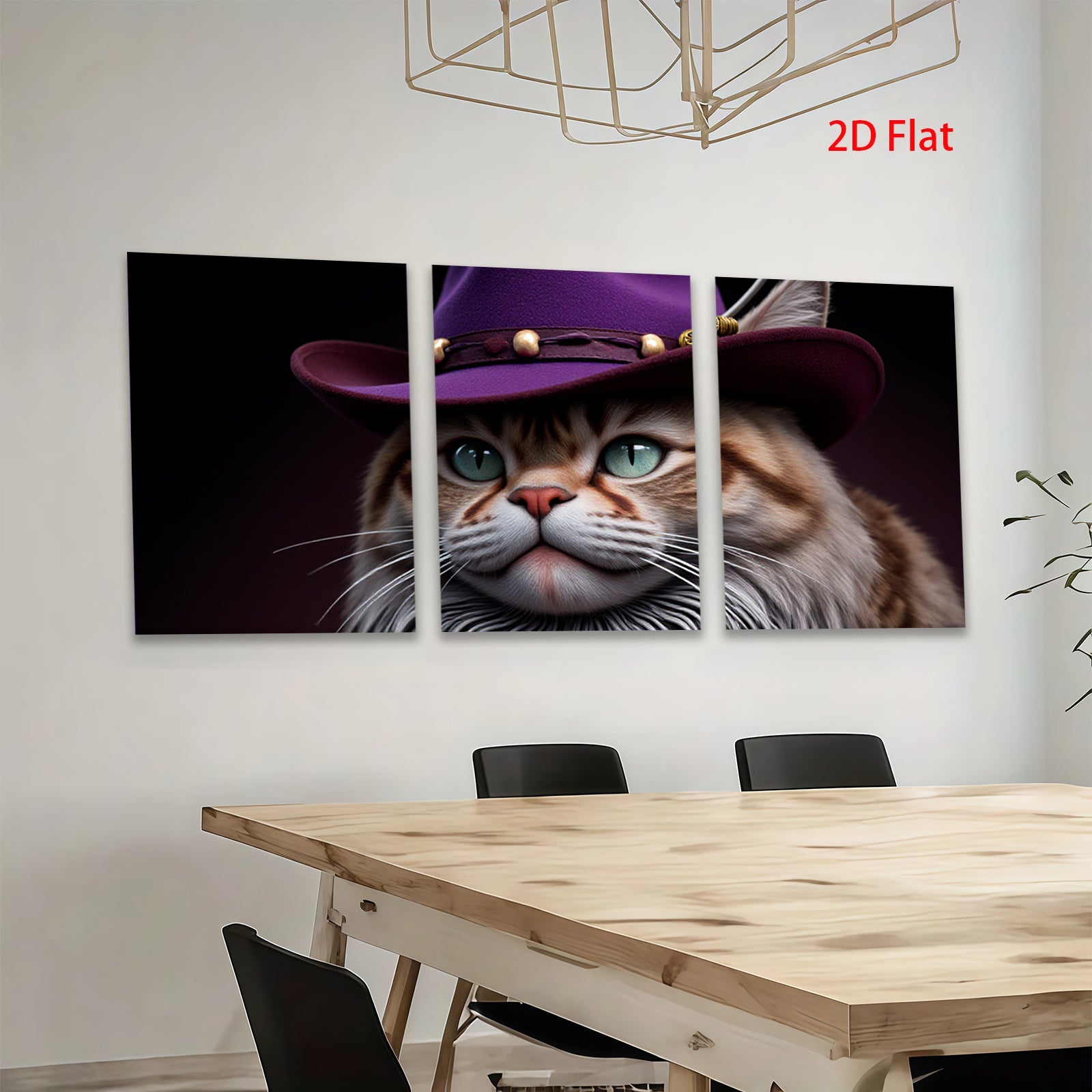 2D flat 1pc Majestic feline portrait with stylish hat living room bedroom gallery wall decor farmhouse style animal art canvas prints modern art