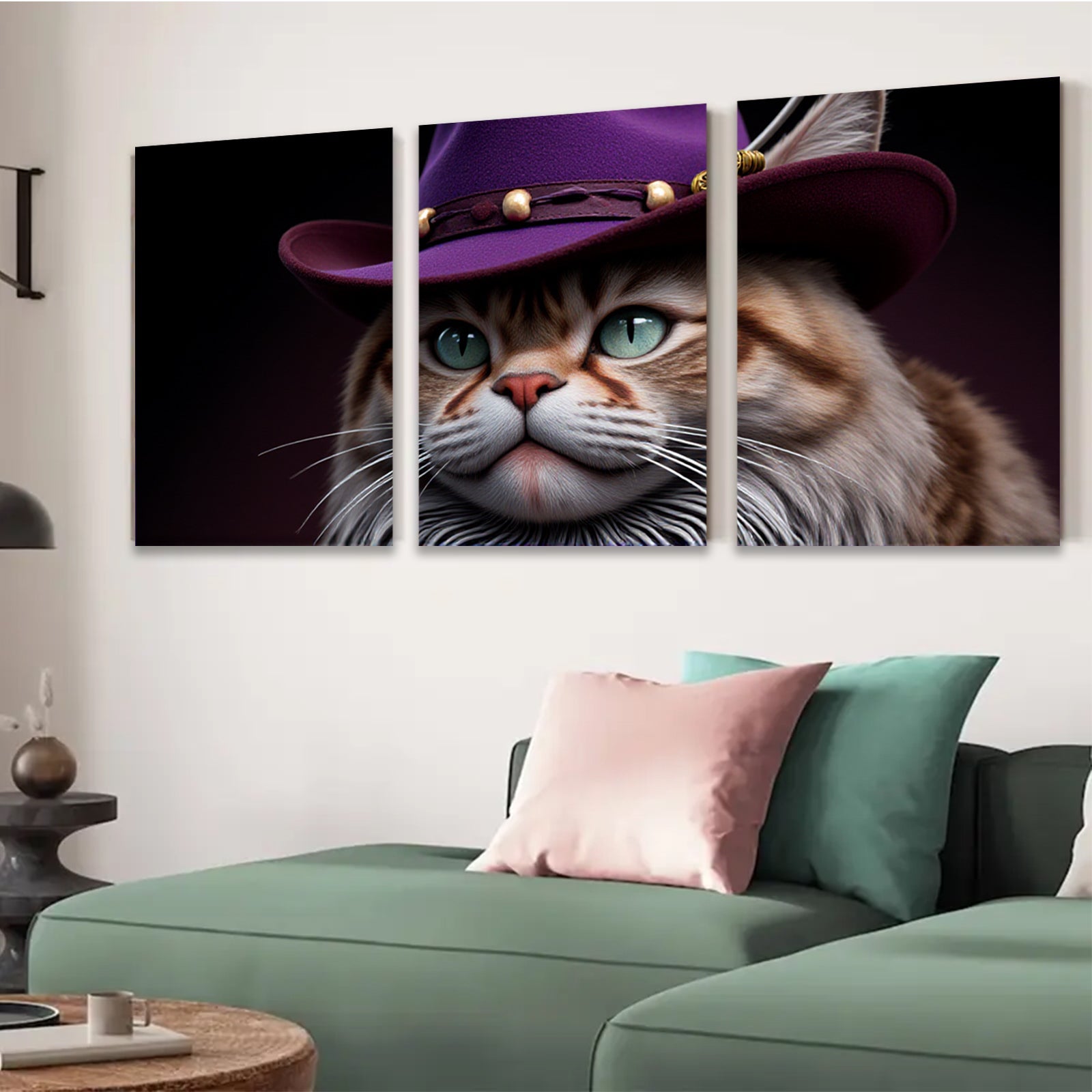 2D flat 1pc Majestic feline portrait with stylish hat living room bedroom gallery wall decor farmhouse style animal art canvas prints modern art