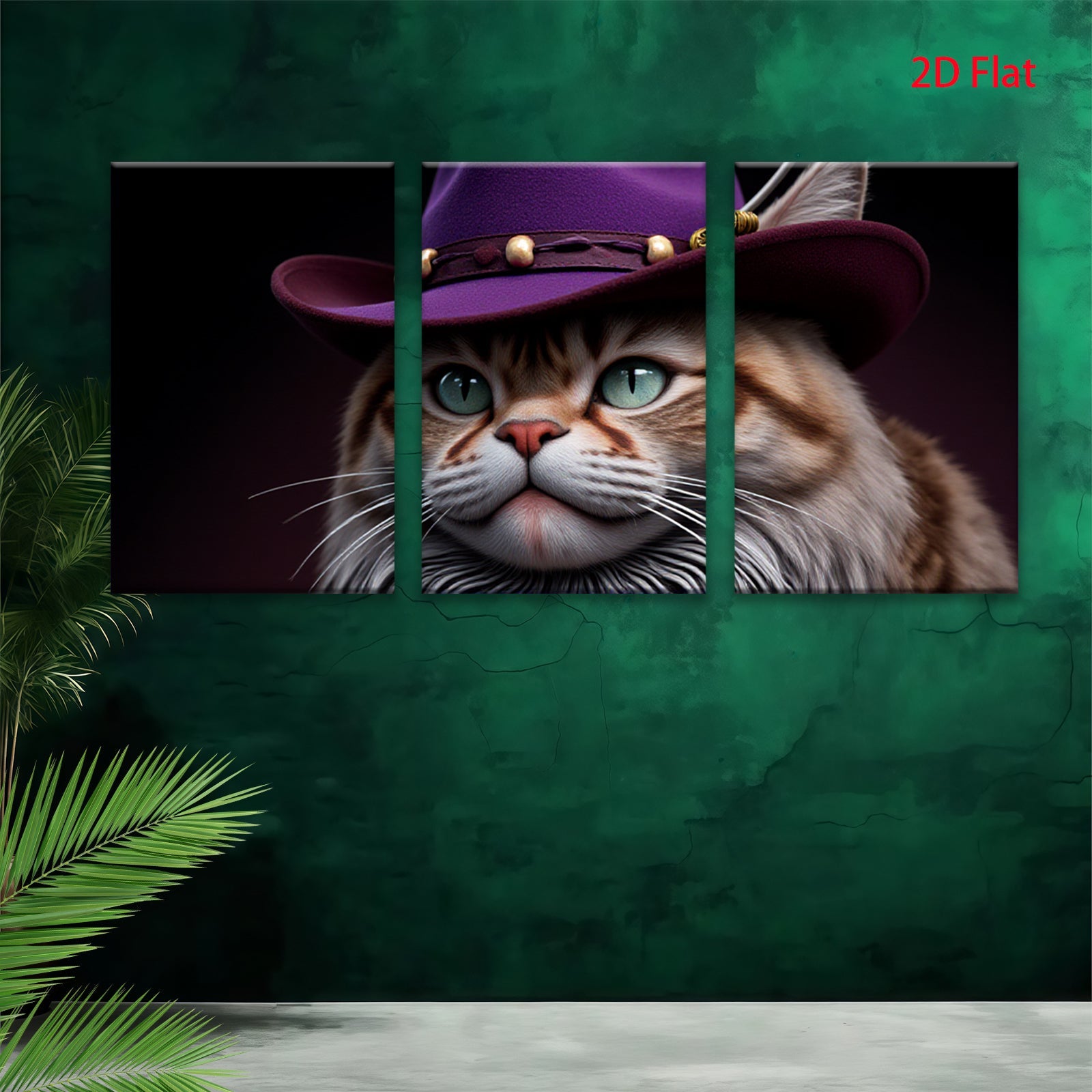 2D flat 1pc Majestic feline portrait with stylish hat living room bedroom gallery wall decor farmhouse style animal art canvas prints modern art