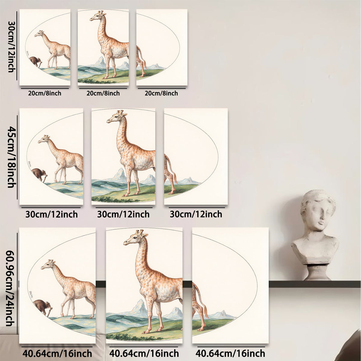 2D flat 1pc Majestic giraffe wildlife portrait canvas print for living room bedroom gallery wall decor farmhouse style modern minimalist