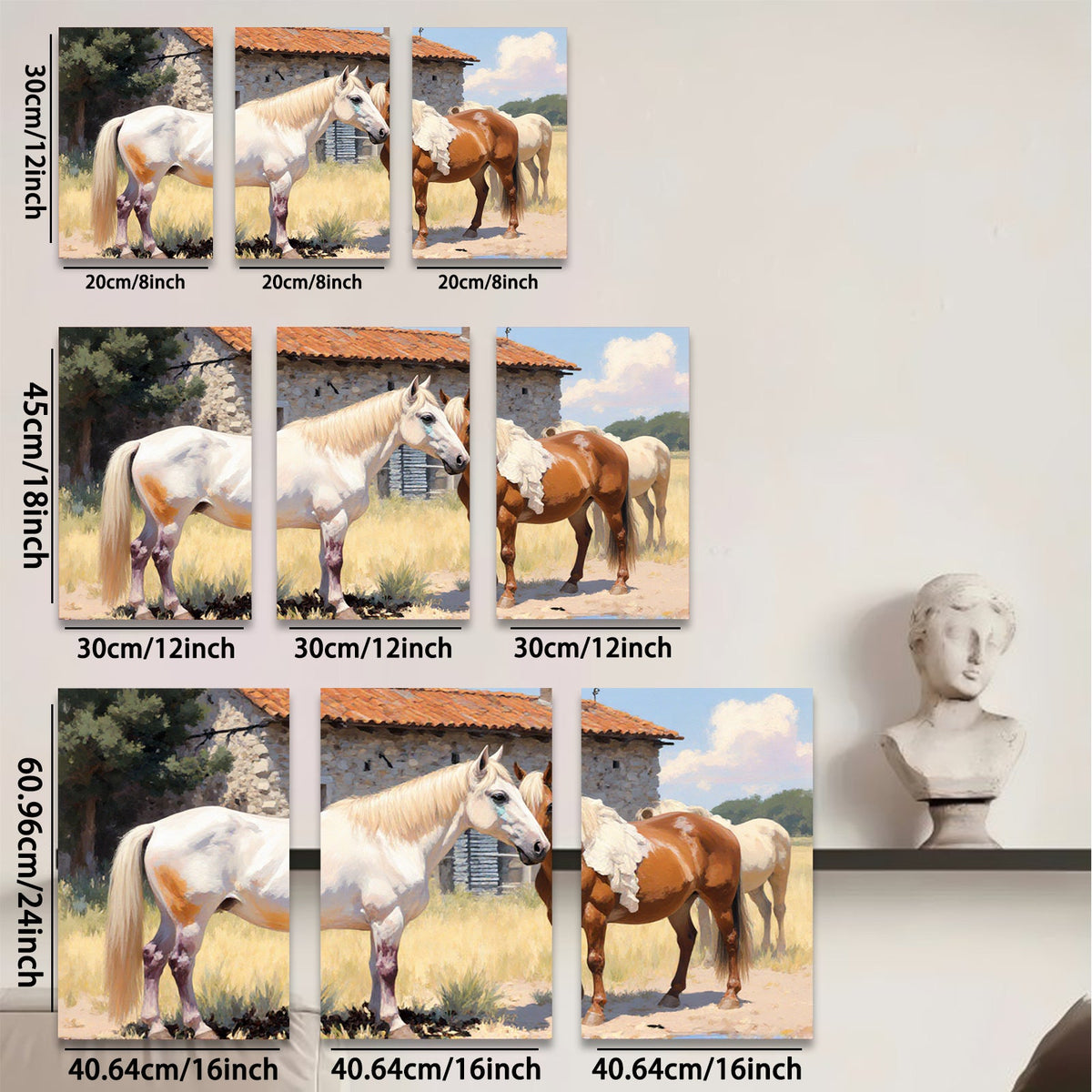 2D flat 1pc Majestic horses grazing by stone barn farmhouse wall art for living room bedroom cozy rustic modern decor gallery wrapped canvas prints