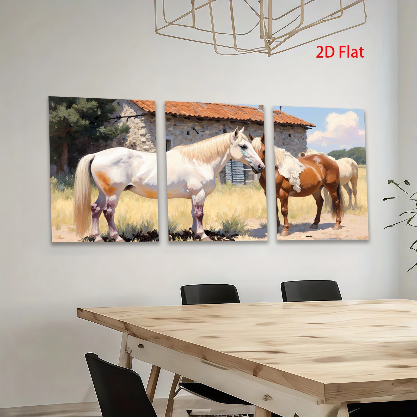 2D flat 1pc Majestic horses grazing by stone barn farmhouse wall art for living room bedroom cozy rustic modern decor gallery wrapped canvas prints