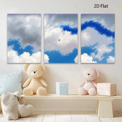 2D flat 1pc Majestic soaring eagle amid fluffy white clouds serene sky backdrop living room bedroom gallery wall decor farmhouse style modern minimalist art