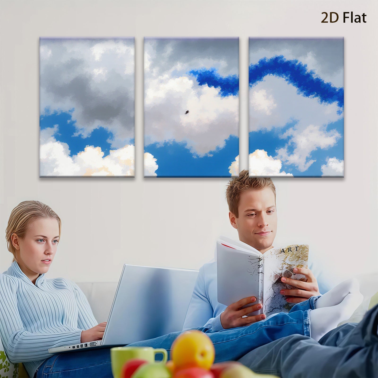 2D flat 1pc Majestic soaring eagle amid fluffy white clouds serene sky backdrop living room bedroom gallery wall decor farmhouse style modern minimalist art