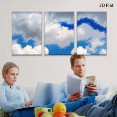 2D flat 1pc Majestic soaring eagle amid fluffy white clouds serene sky backdrop living room bedroom gallery wall decor farmhouse style modern minimalist art