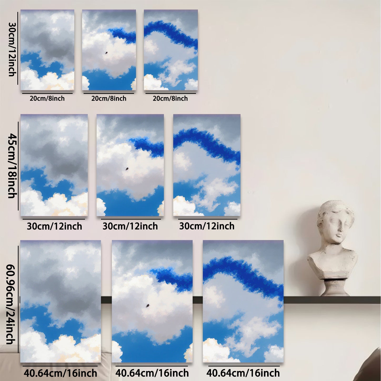 2D flat 1pc Majestic soaring eagle amid fluffy white clouds serene sky backdrop living room bedroom gallery wall decor farmhouse style modern minimalist art