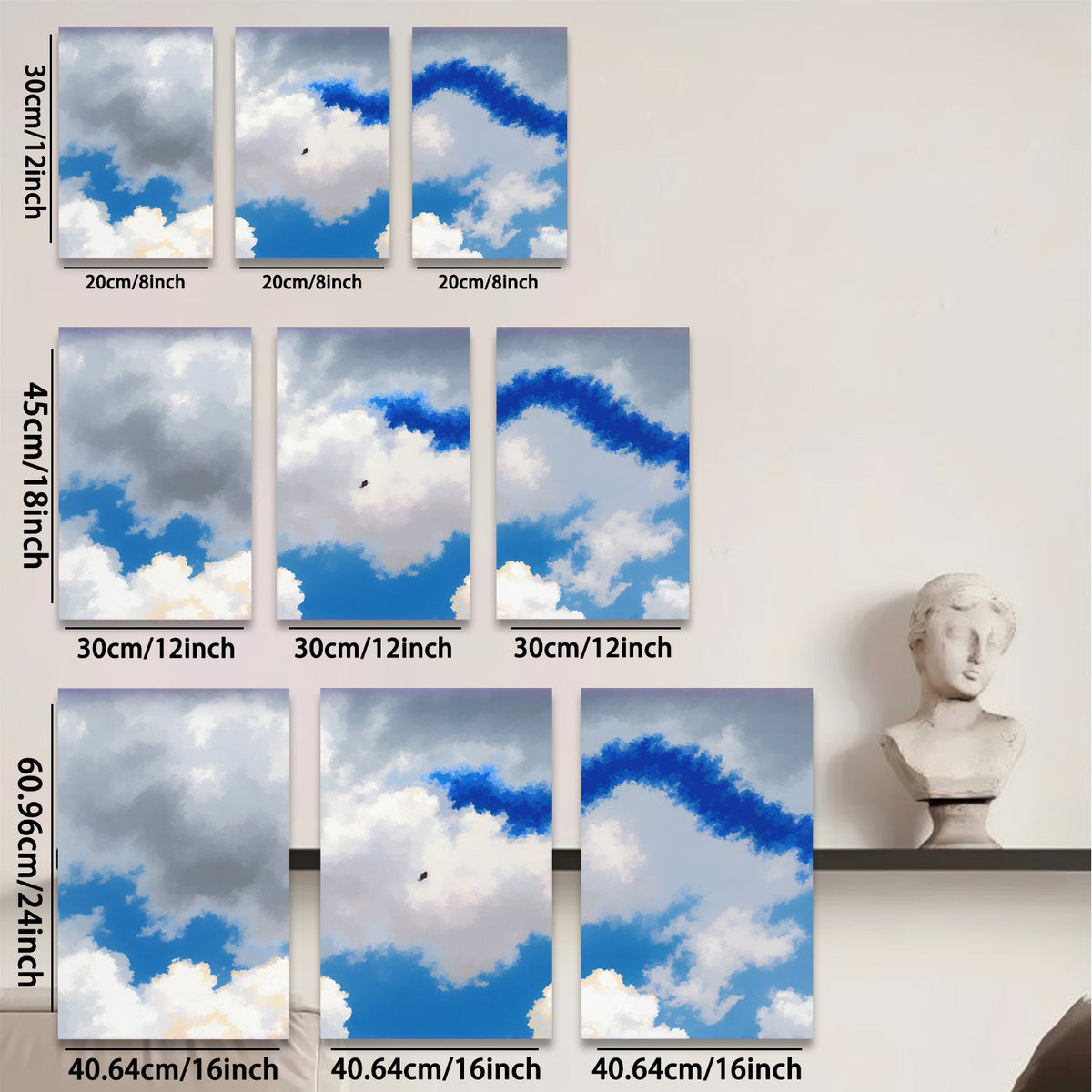 2D flat 1pc Majestic soaring eagle amid fluffy white clouds serene sky backdrop living room bedroom gallery wall decor farmhouse style modern minimalist art
