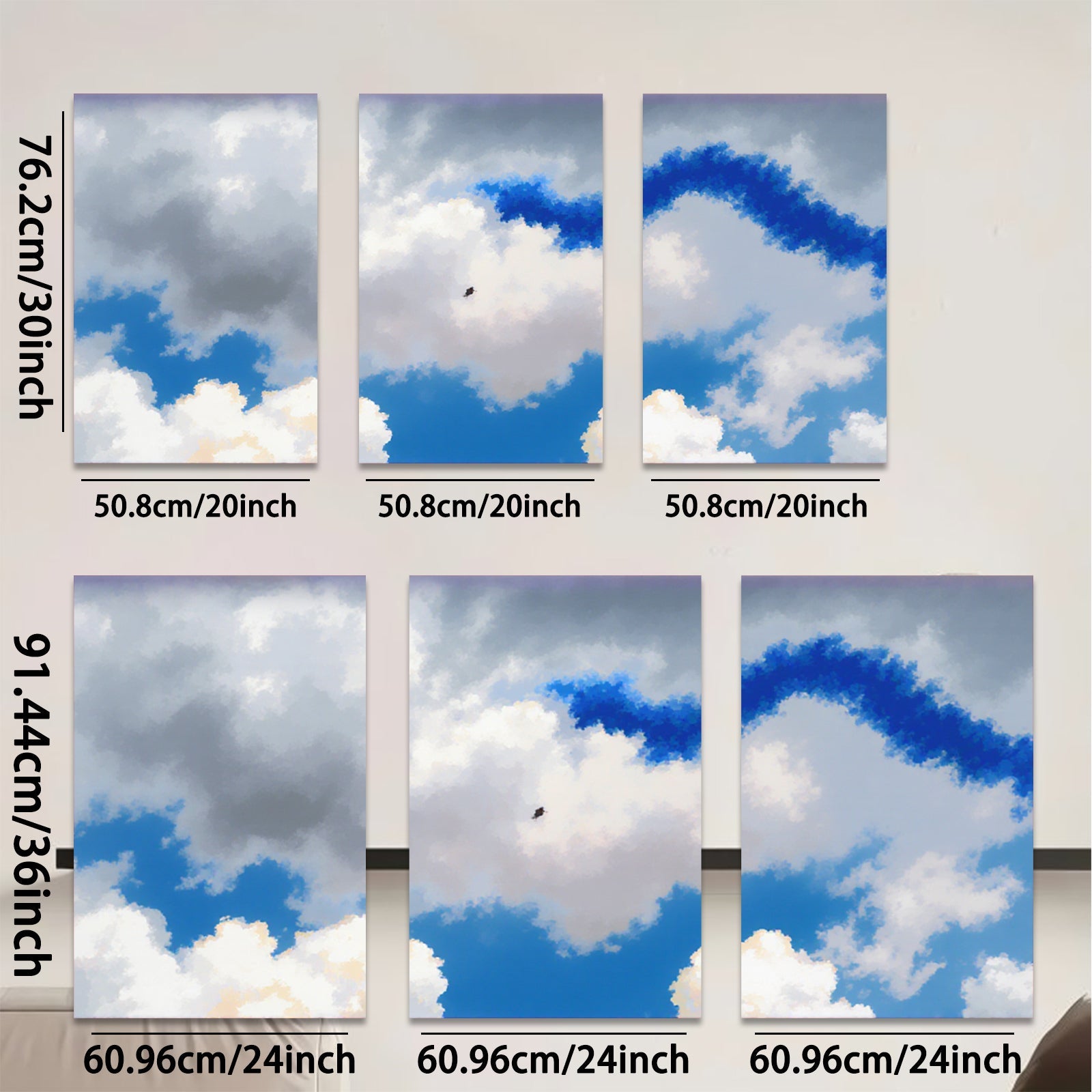 2D flat 1pc Majestic soaring eagle amid fluffy white clouds serene sky backdrop living room bedroom gallery wall decor farmhouse style modern minimalist art