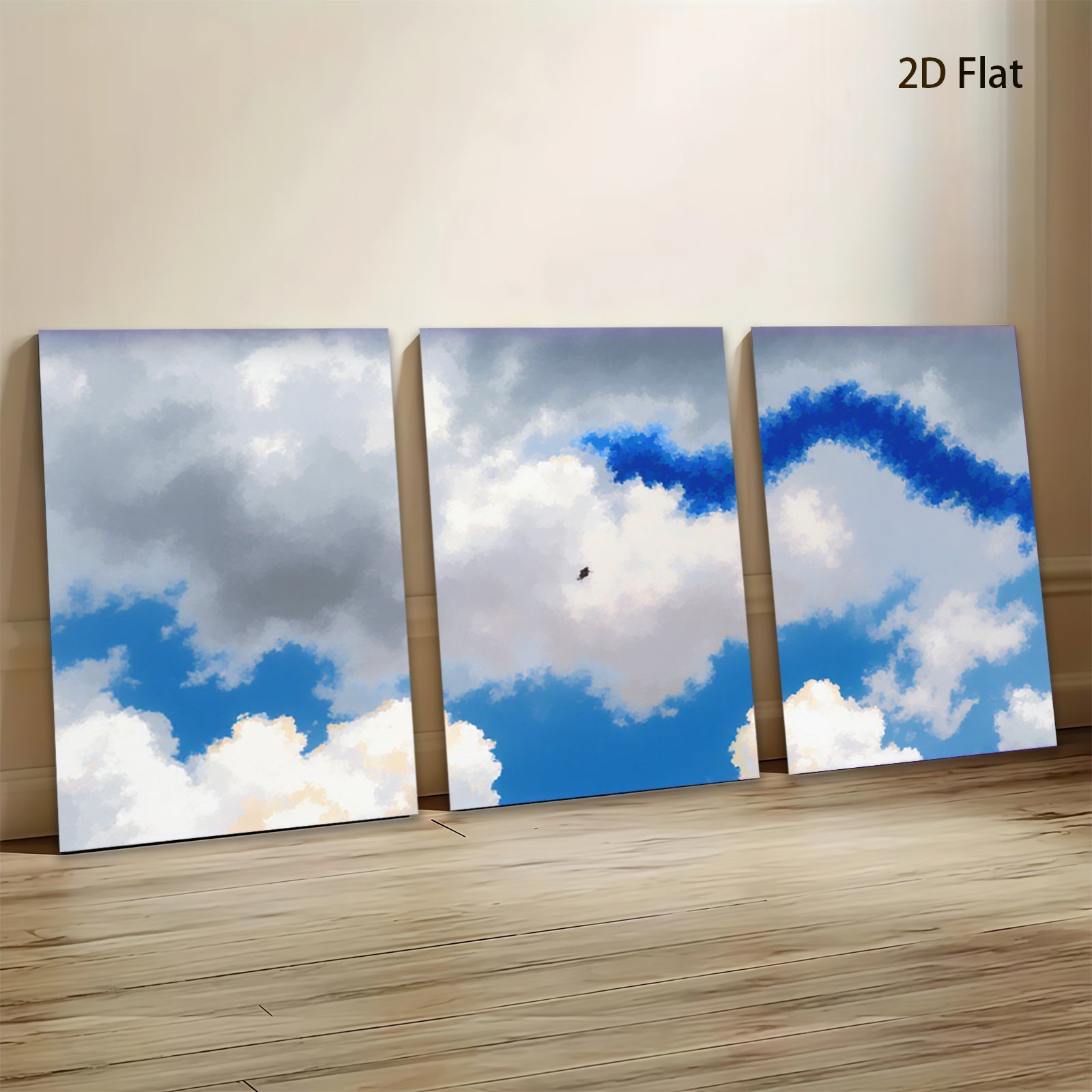 2D flat 1pc Majestic soaring eagle amid fluffy white clouds serene sky backdrop living room bedroom gallery wall decor farmhouse style modern minimalist art