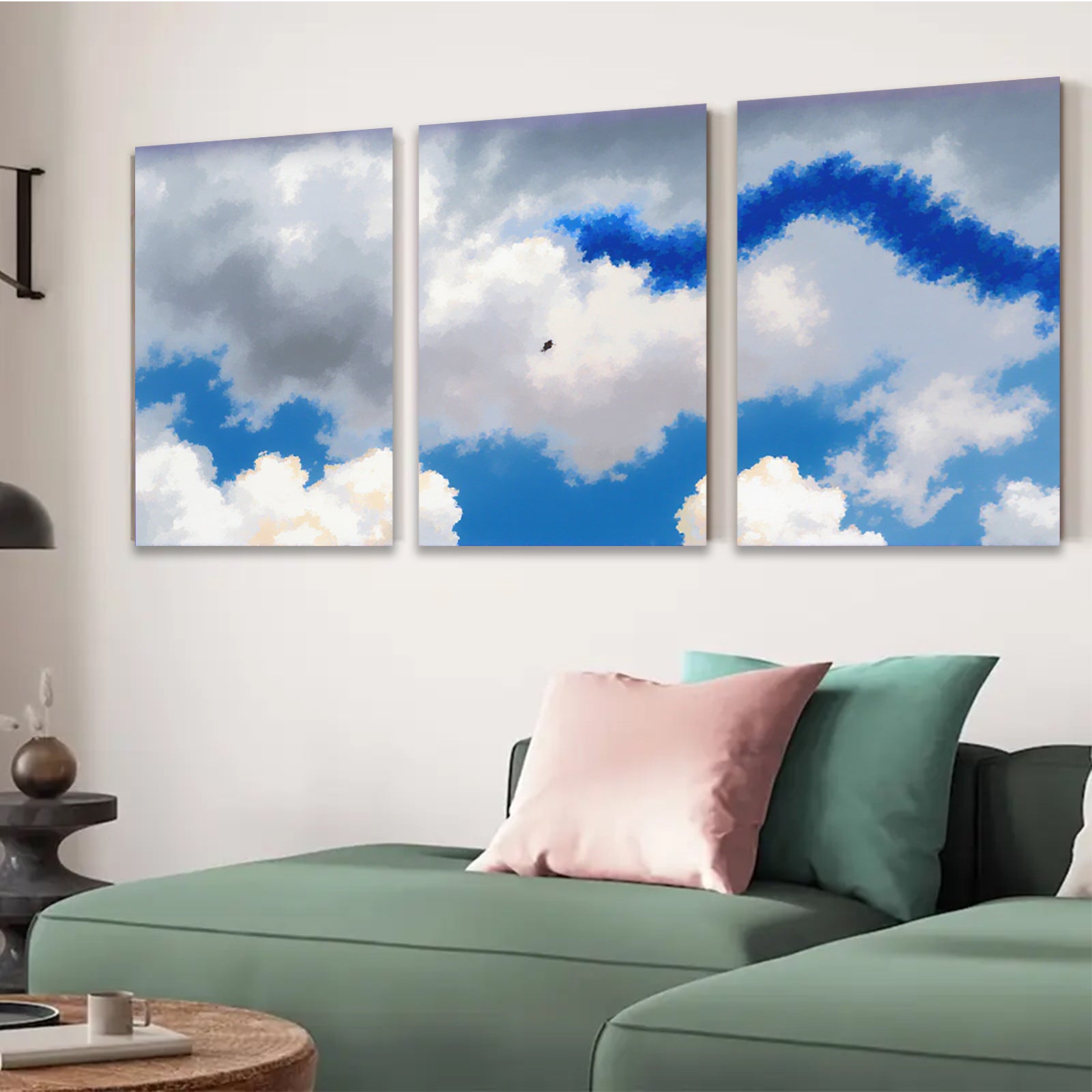 2D flat 1pc Majestic soaring eagle amid fluffy white clouds serene sky backdrop living room bedroom gallery wall decor farmhouse style modern minimalist art