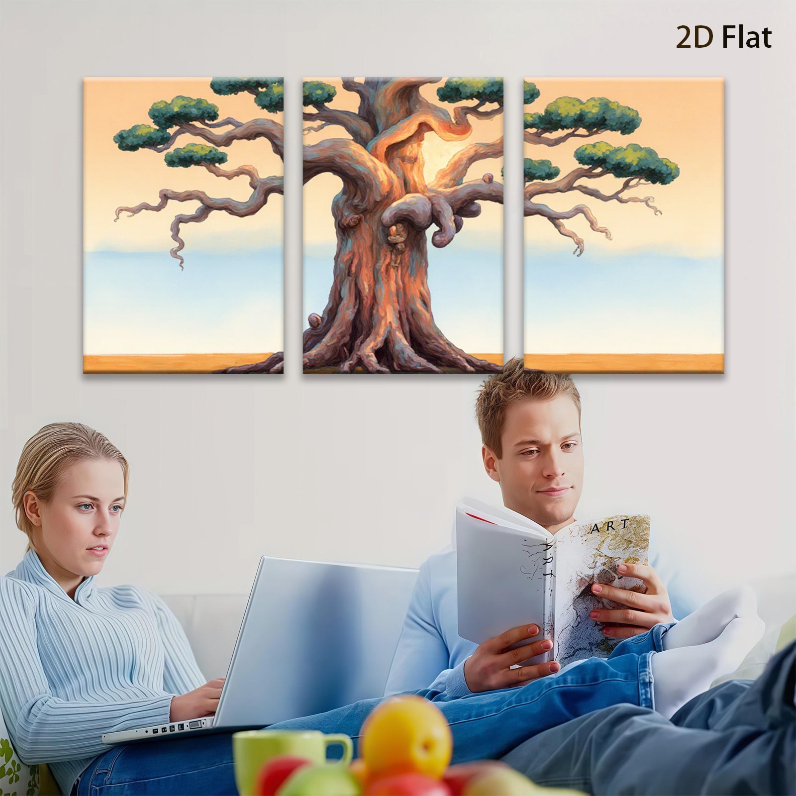 2D flat 1pc Majestic windswept tree canvas wall art for living room bedroom home decor farmhouse style gallery wrapped modern minimalist