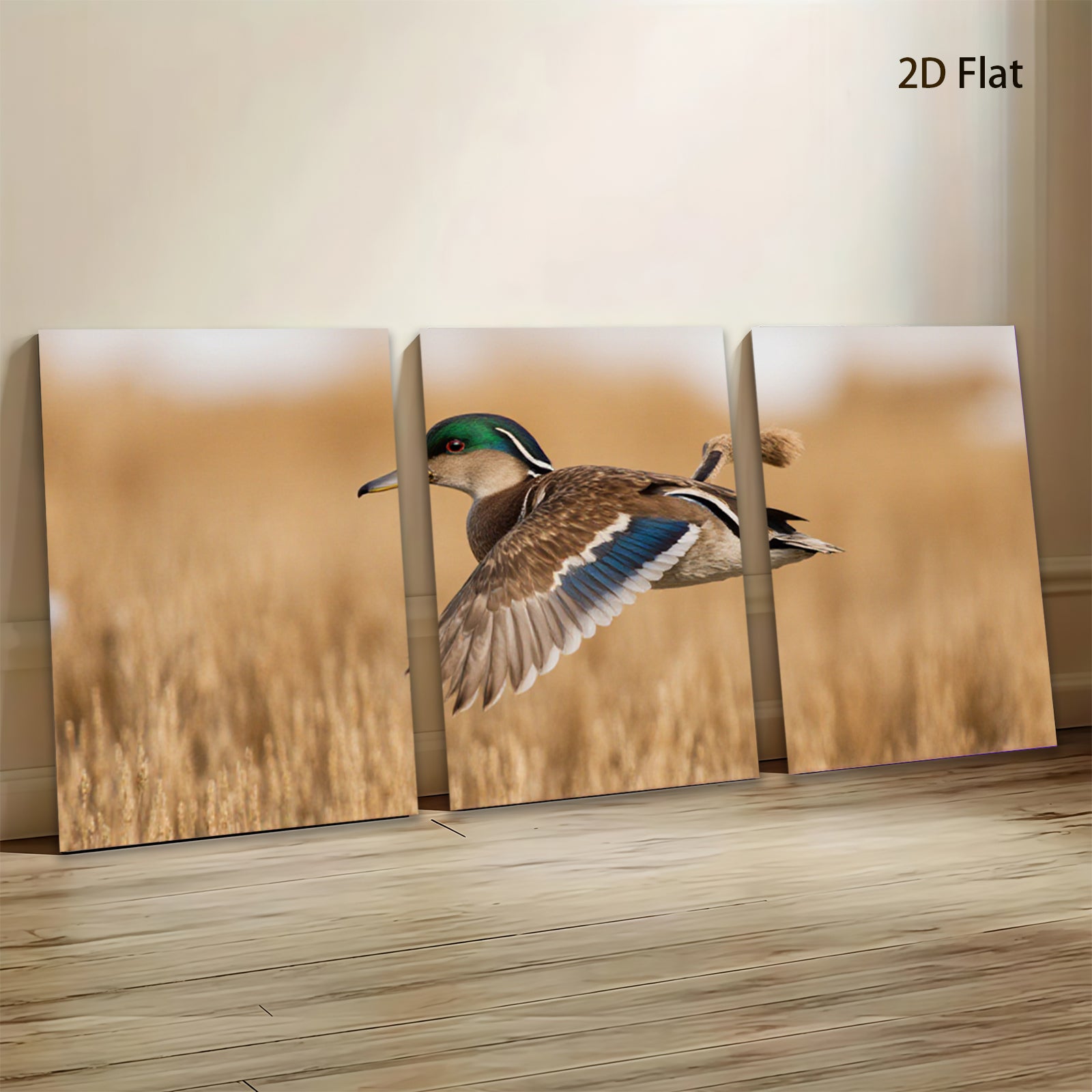 2D flat 1pc Mallard Duck Flight Wildlife Canvas Wall Art Decor for Living Room Bedroom Home Office Modern Farmhouse Rustic Gallery Wrapped