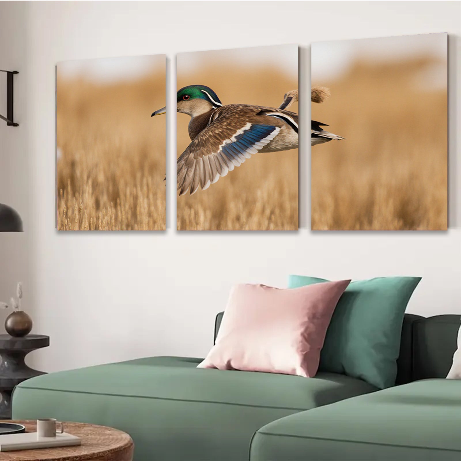 2D flat 1pc Mallard Duck Flight Wildlife Canvas Wall Art Decor for Living Room Bedroom Home Office Modern Farmhouse Rustic Gallery Wrapped