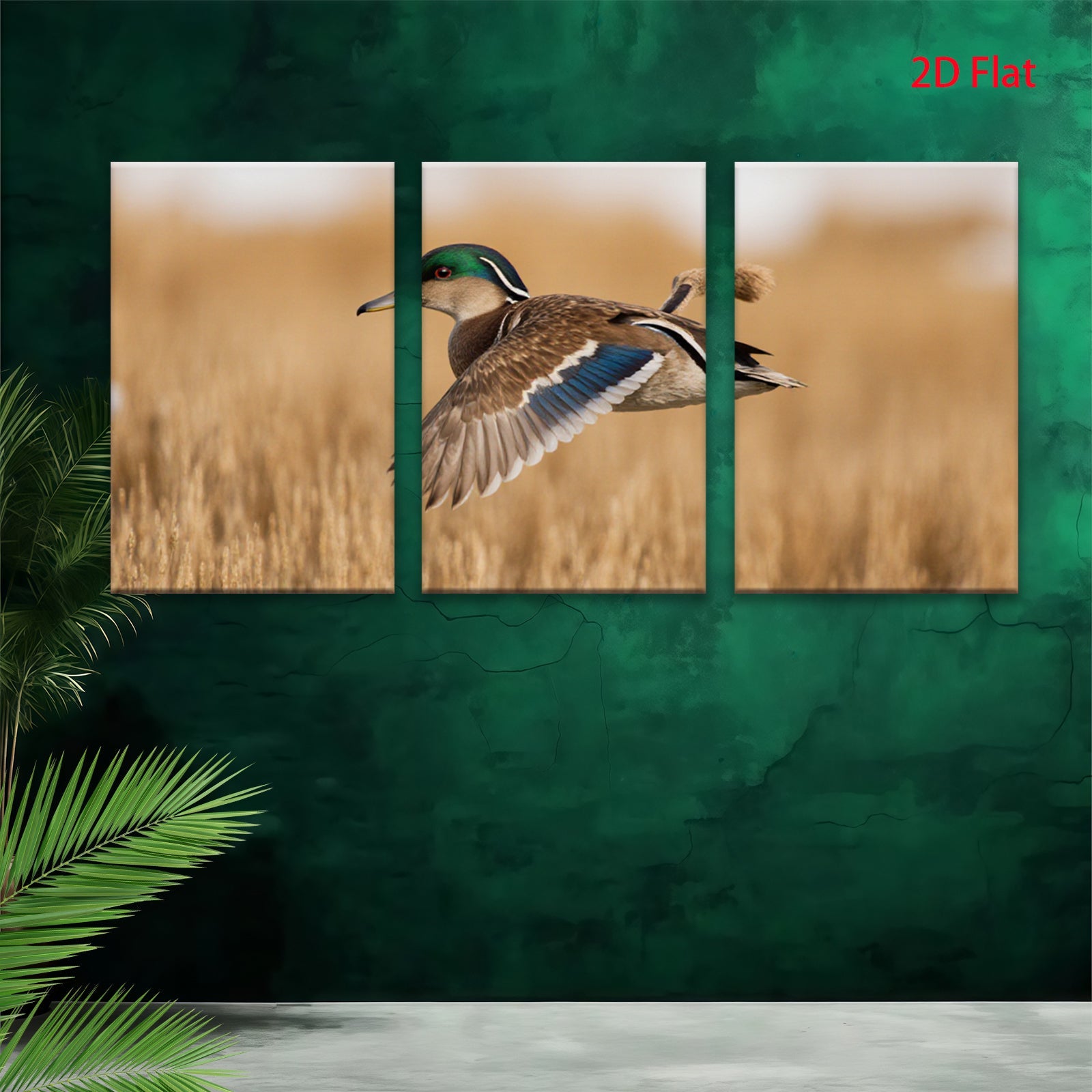 2D flat 1pc Mallard Duck Flight Wildlife Canvas Wall Art Decor for Living Room Bedroom Home Office Modern Farmhouse Rustic Gallery Wrapped