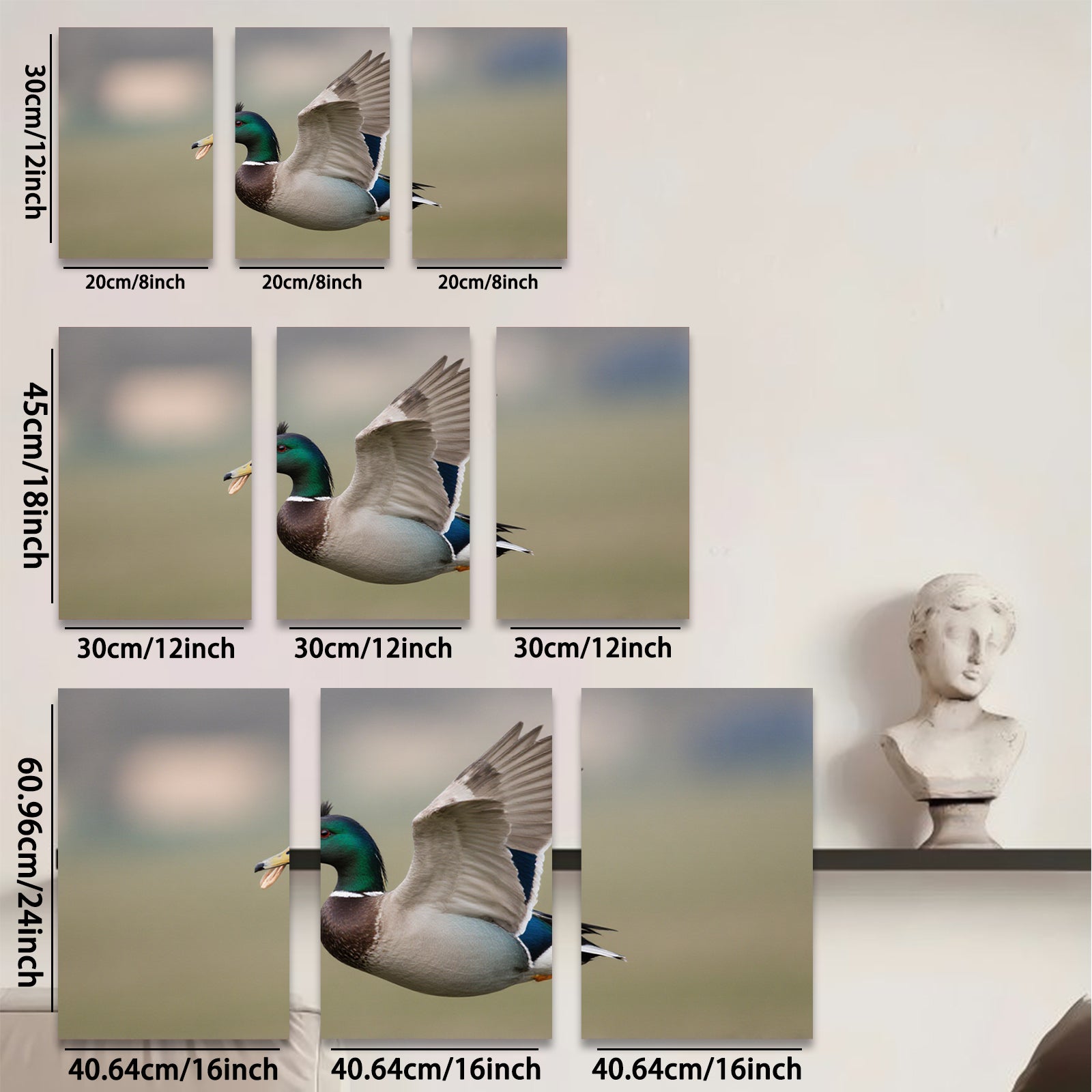 2D flat 1pc Mallard Duck in Flight Wildlife Art Canvas Print for Living Room Bedroom Home Decor Farmhouse Style Wall Art