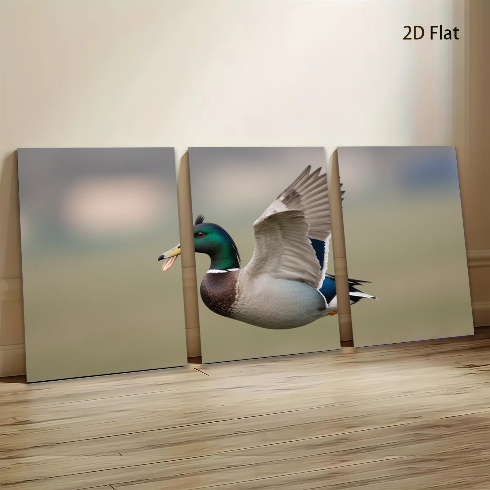 2D flat 1pc Mallard Duck in Flight Wildlife Art Canvas Print for Living Room Bedroom Home Decor Farmhouse Style Wall Art