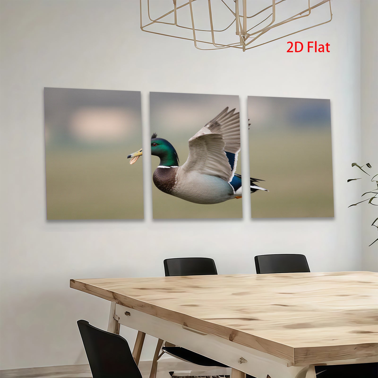 2D flat 1pc Mallard Duck in Flight Wildlife Art Canvas Print for Living Room Bedroom Home Decor Farmhouse Style Wall Art