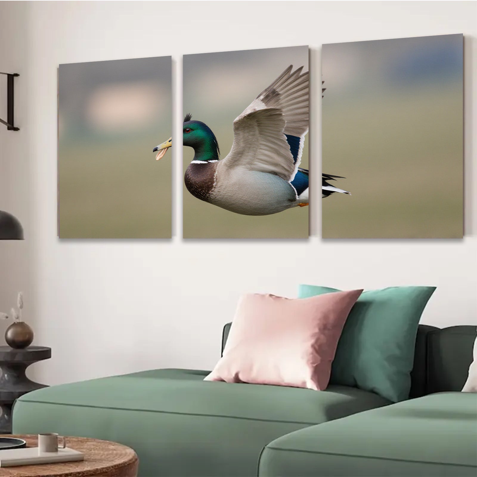 2D flat 1pc Mallard Duck in Flight Wildlife Art Canvas Print for Living Room Bedroom Home Decor Farmhouse Style Wall Art