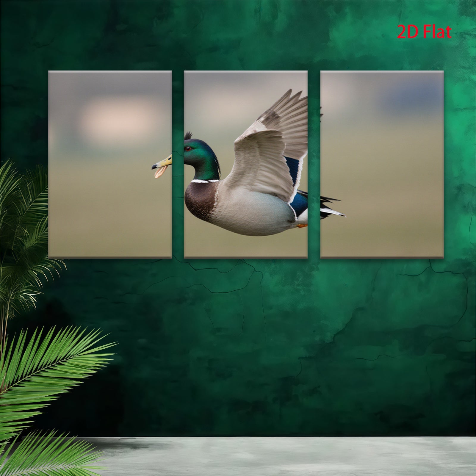 2D flat 1pc Mallard Duck in Flight Wildlife Art Canvas Print for Living Room Bedroom Home Decor Farmhouse Style Wall Art