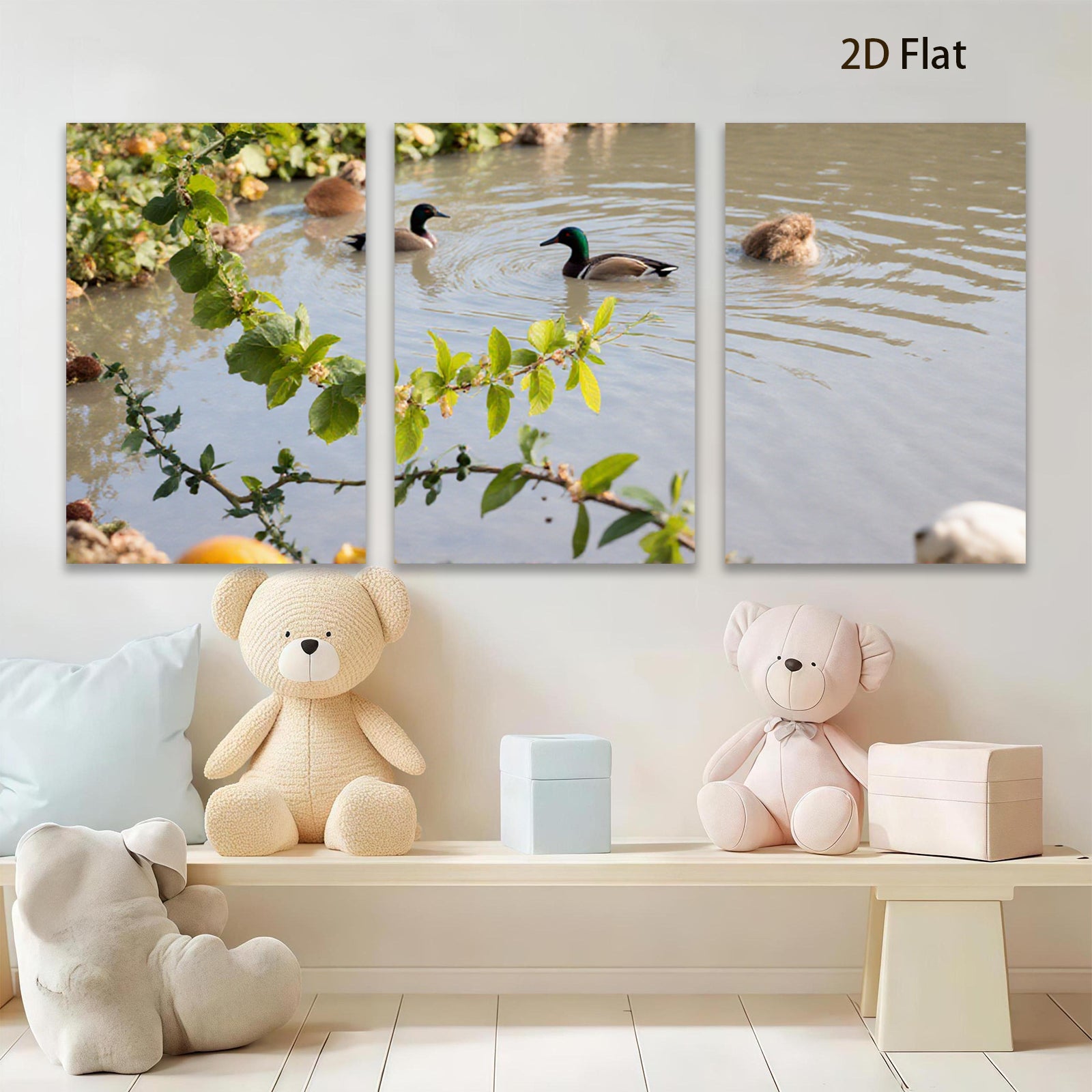 2D flat 1pc Mallard Ducks Peaceful Pond Wildlife Art Living Room Bedroom Gallery Wrapped Canvas Print Modern Farmhouse Wall Decor Cozy Home