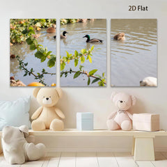 2D flat 1pc Mallard Ducks Peaceful Pond Wildlife Art Living Room Bedroom Gallery Wrapped Canvas Print Modern Farmhouse Wall Decor Cozy Home