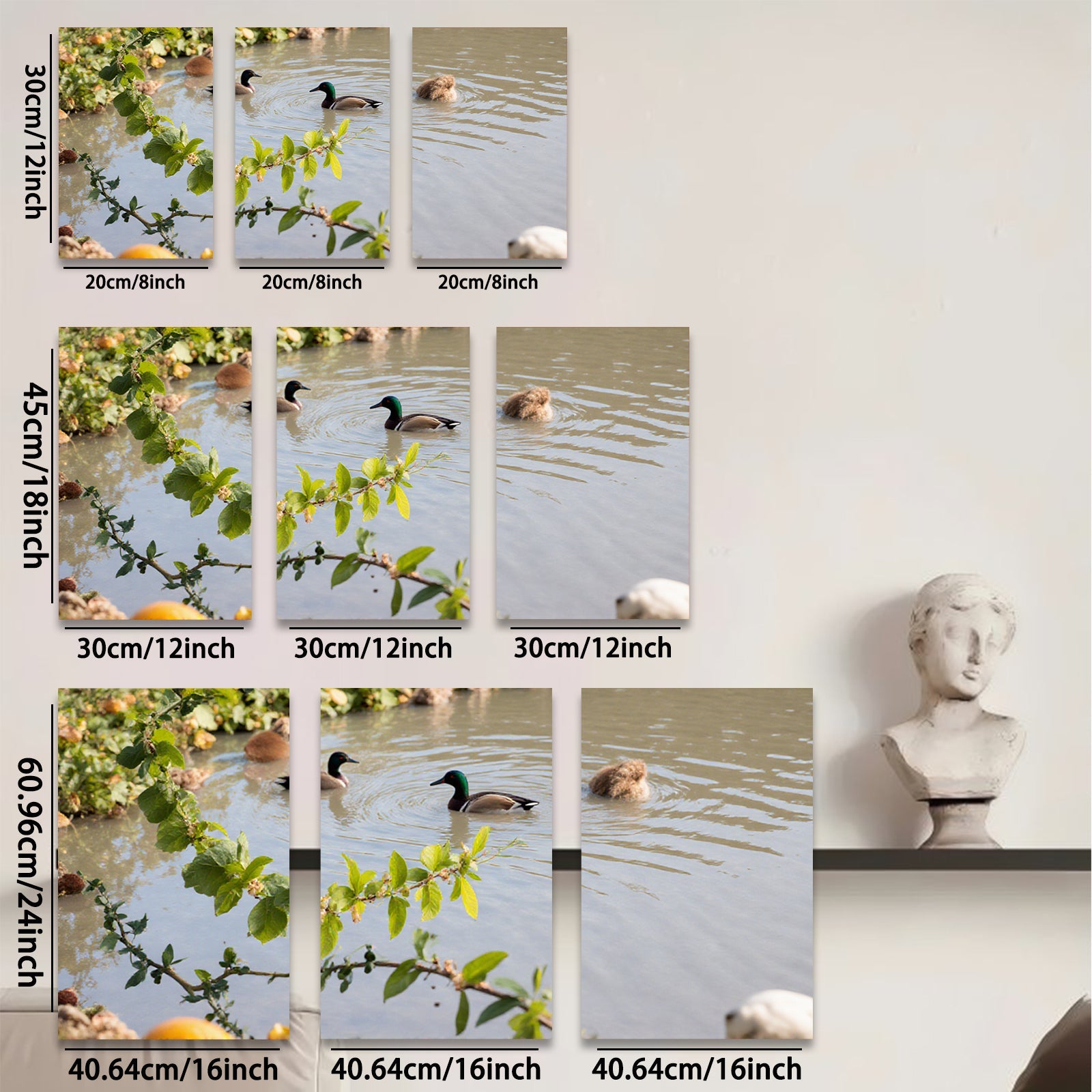 2D flat 1pc Mallard Ducks Peaceful Pond Wildlife Art Living Room Bedroom Gallery Wrapped Canvas Print Modern Farmhouse Wall Decor Cozy Home