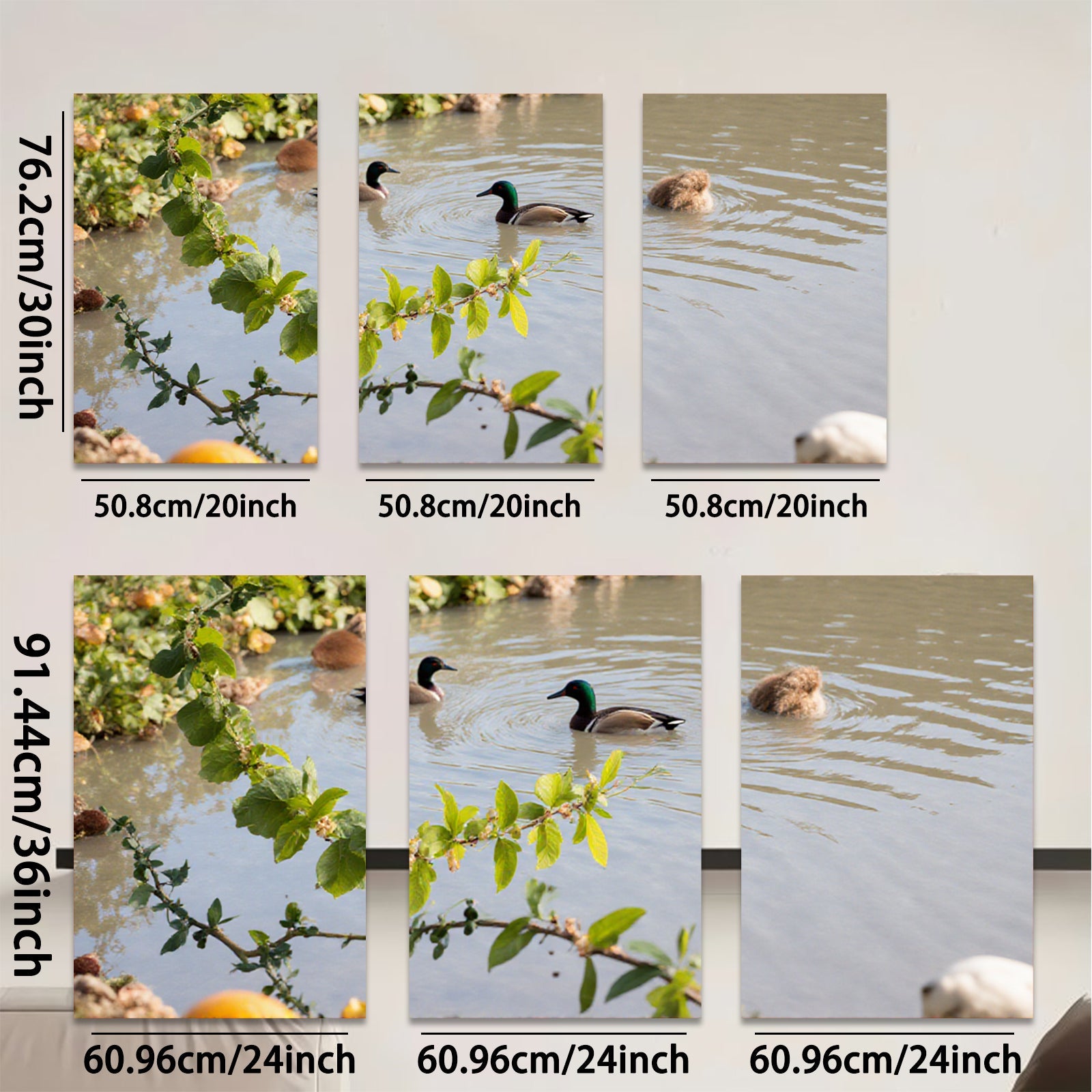 2D flat 1pc Mallard Ducks Peaceful Pond Wildlife Art Living Room Bedroom Gallery Wrapped Canvas Print Modern Farmhouse Wall Decor Cozy Home